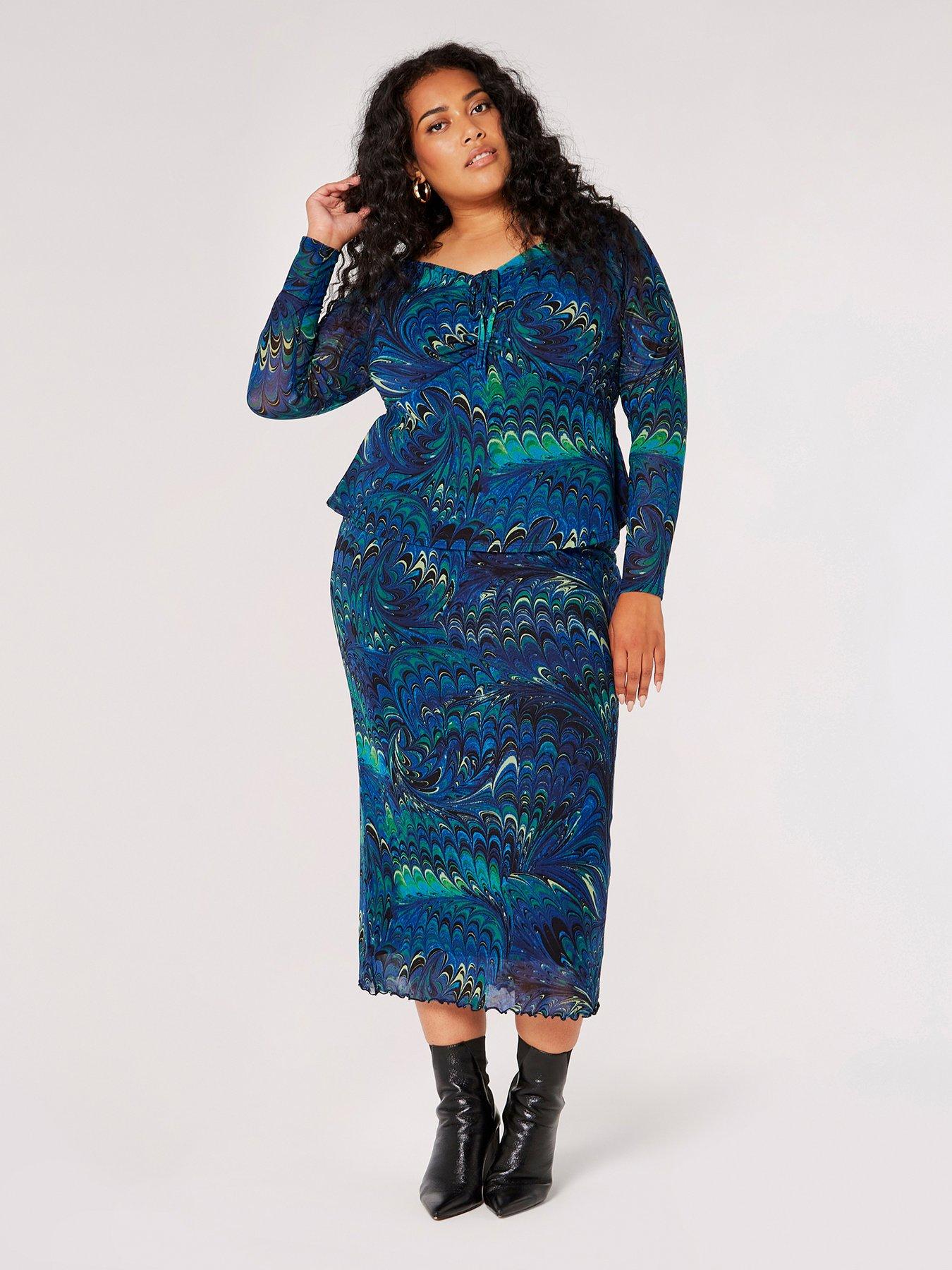 Apricot Curve Psychedelic Marble Mesh Top