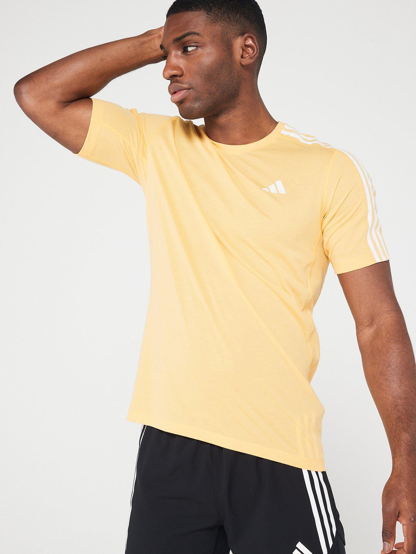 adidas Men s Running Own The Run Essential 3 Stripe Tee Orange Very