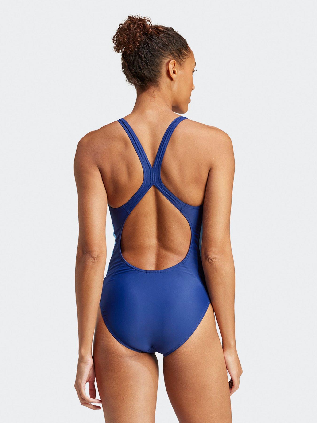 Image 2 of 5 of adidas Womens 3 Stripe Colourblock Swimsuit - Navy