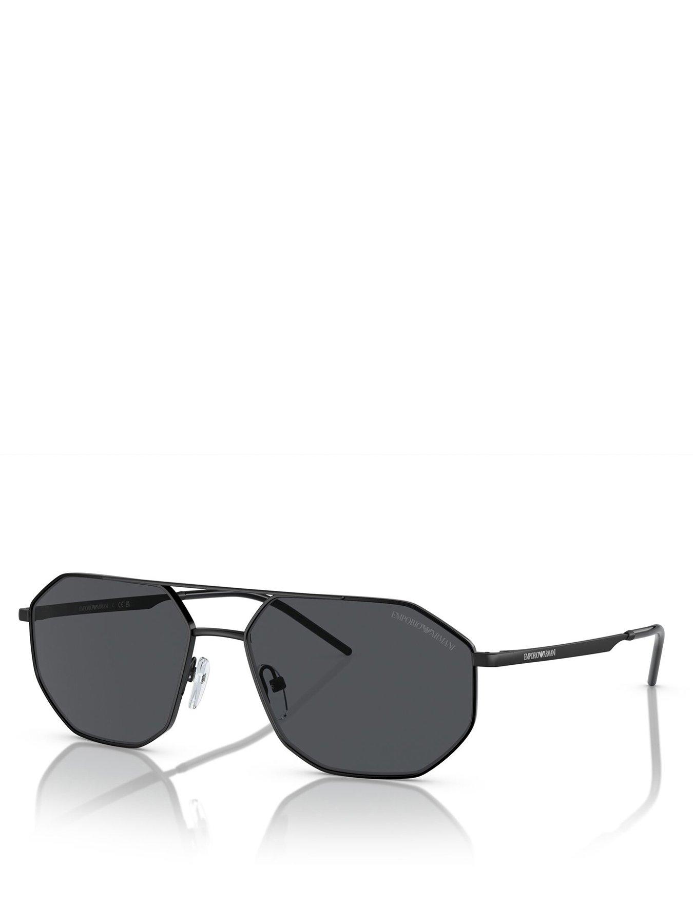Emporio Armani Geometric Metal Sunglasses With Dark Grey Lenses - Unisex - Sunglasses - Black - 58 Mm - Accessories - Image 2