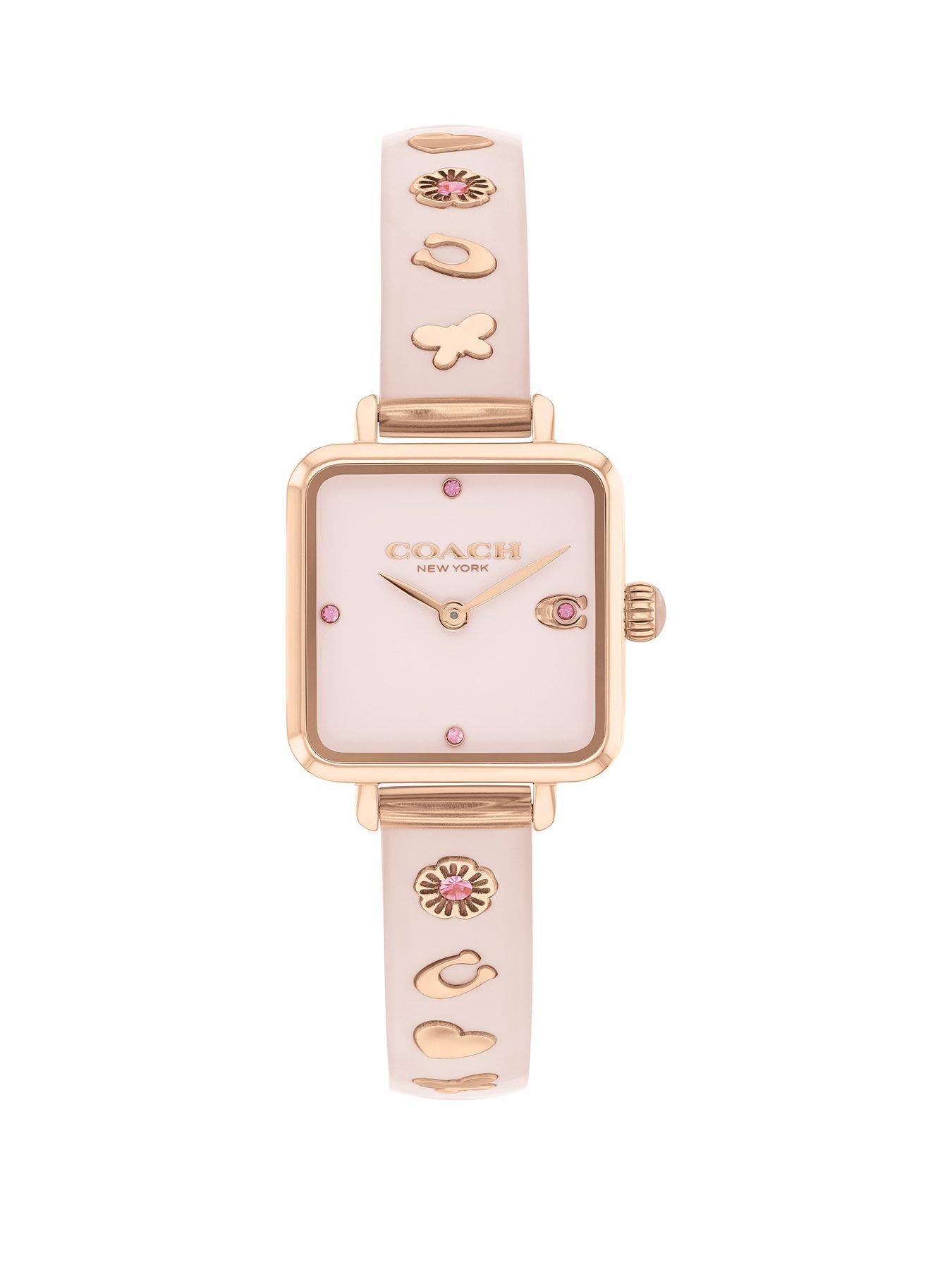 Product photograph of Coach Ladies Cass Rose Gold Bangle Watch from very.co.uk