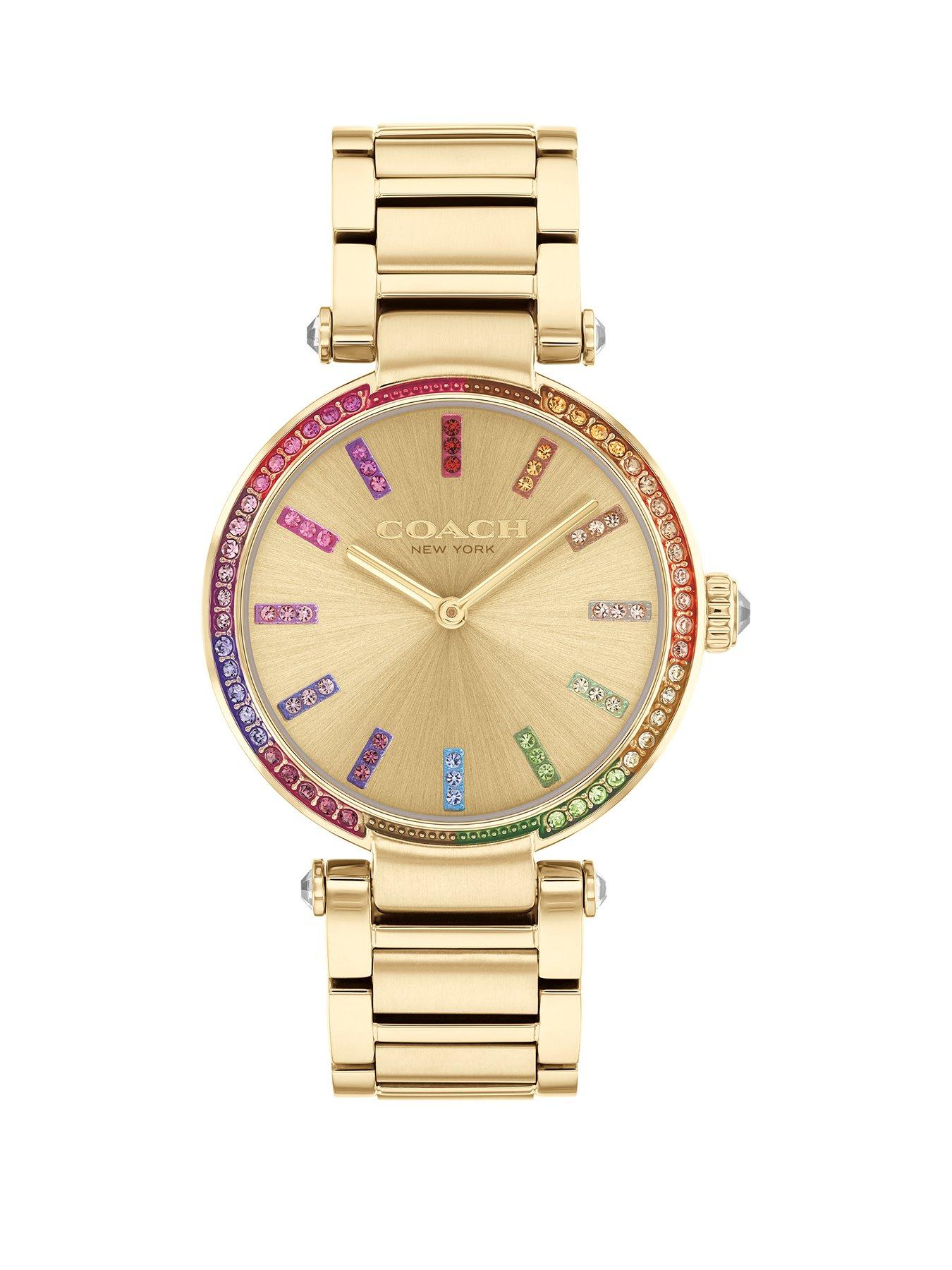 Product photograph of Coach Ladies Cary Gold Ip Rainbow Crystal Watch from very.co.uk