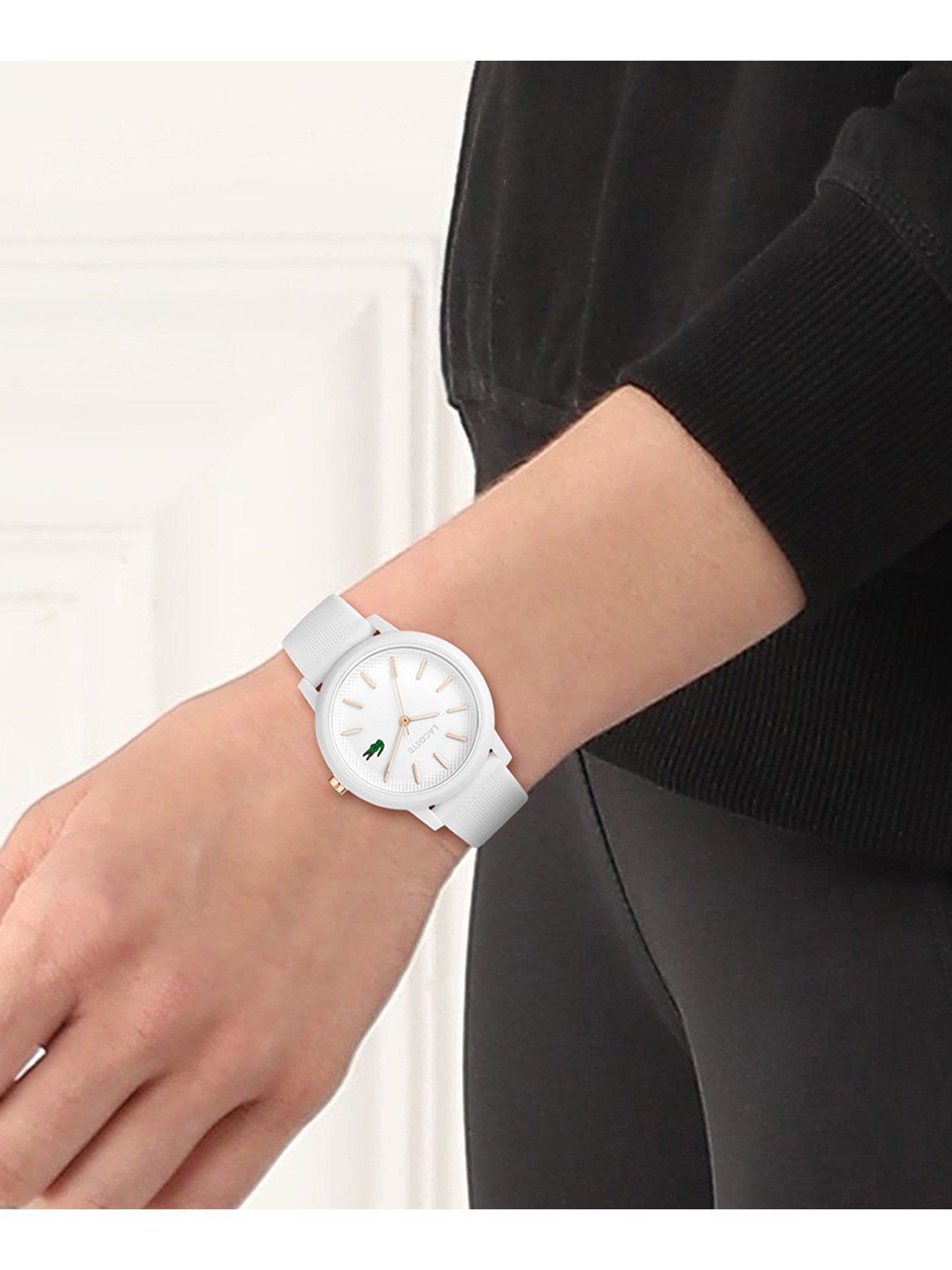 Lacoste Women s 36mm 12.12 white dial watch on a white silicone strap Very