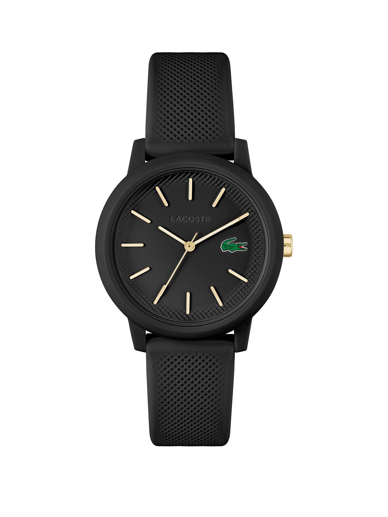 Product photograph of Lacoste Women S 36mm 12 12 Black Dial Watch On A Black Silicone Strap from very.co.uk