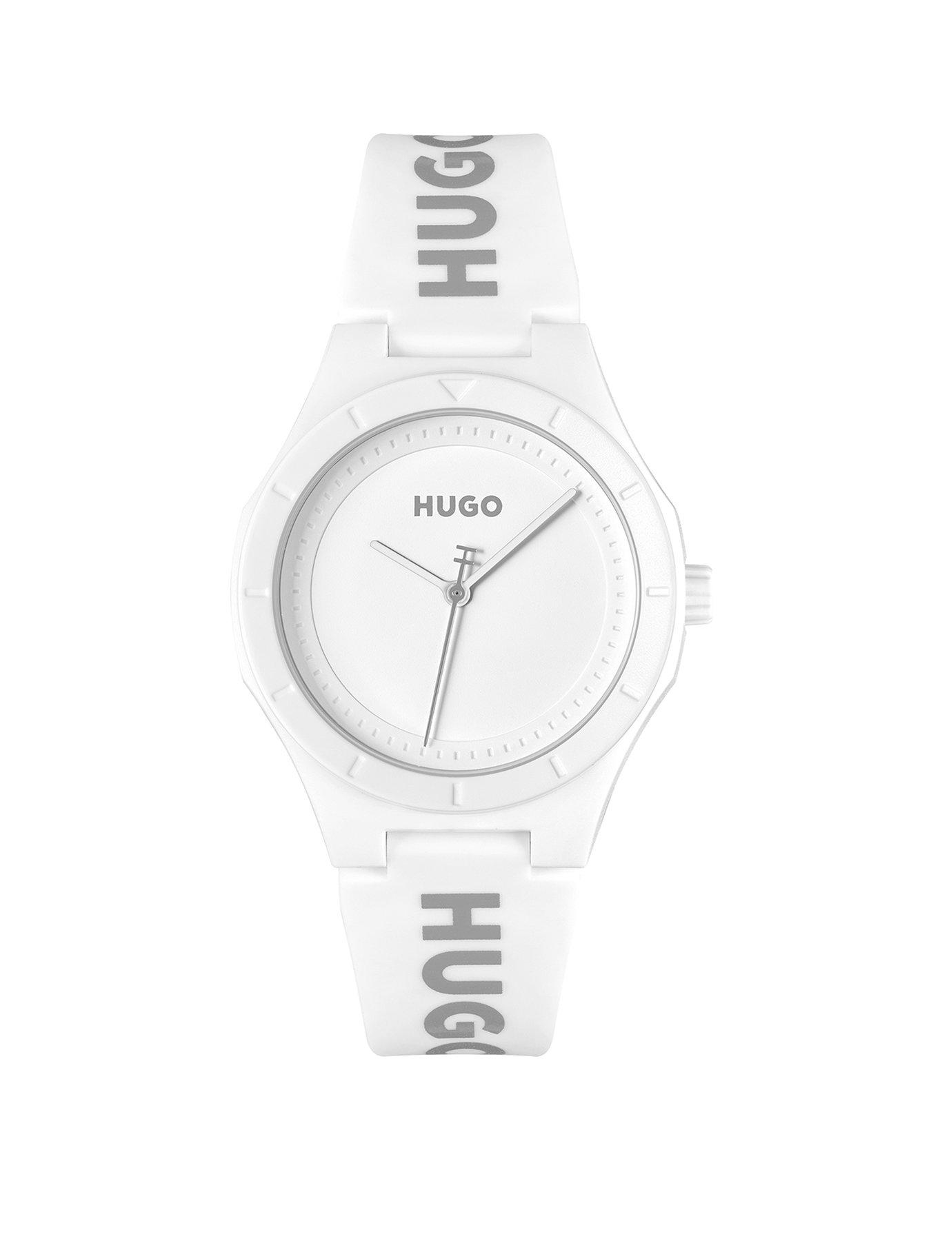 Product photograph of Hugo Gents Hugo Litforher White Silicone Watch from very.co.uk
