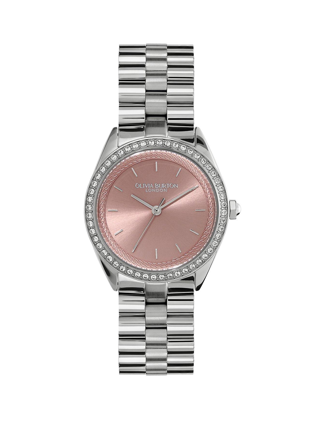 Product photograph of Olivia Burton 34mm Bejewelled Crystal Bezel Stainless Steel Watch from very.co.uk