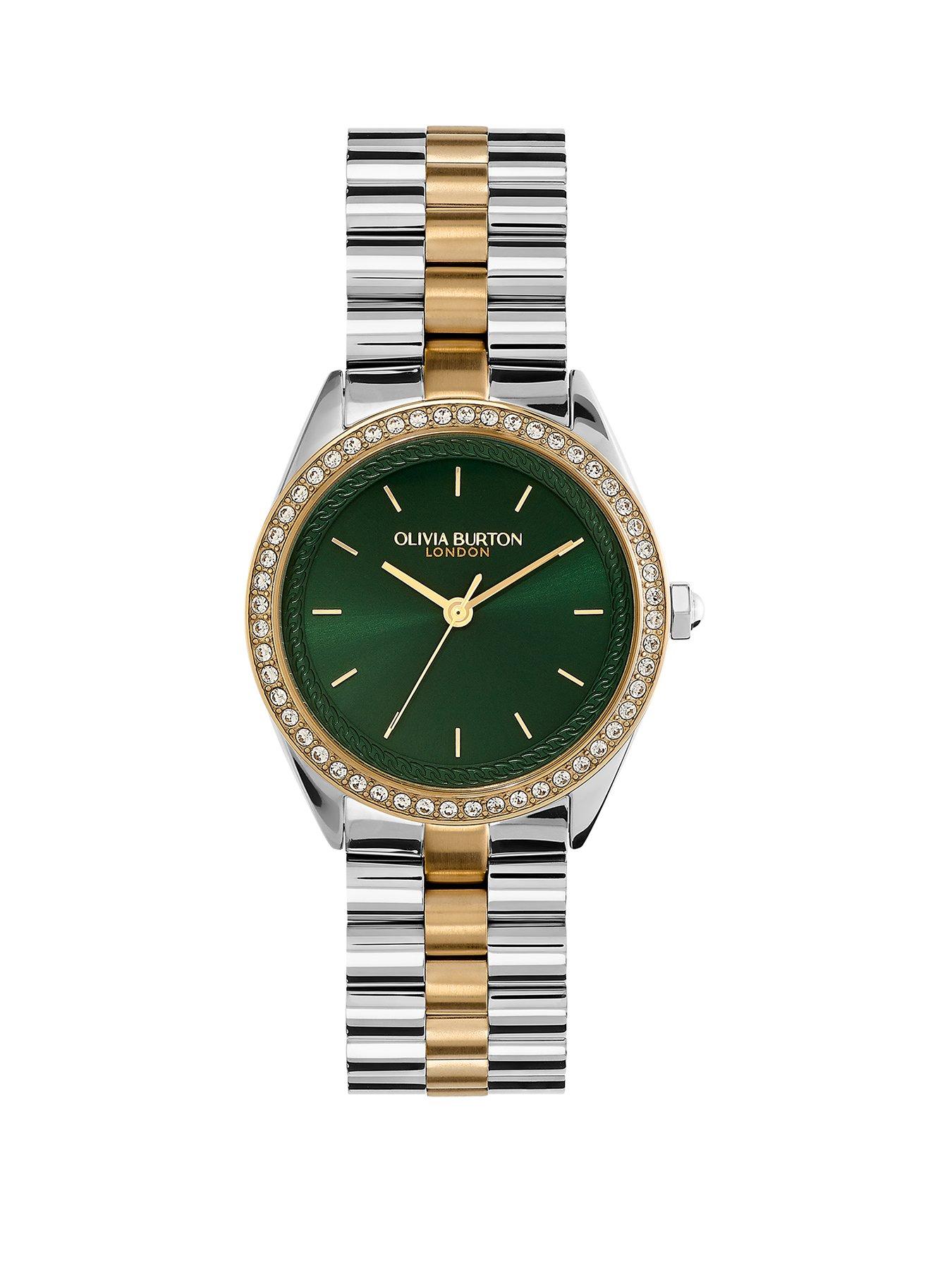 Olivia Burton 34mm Bejewelled Crystal Bezel and Forest Green Dial Bracelet Watch