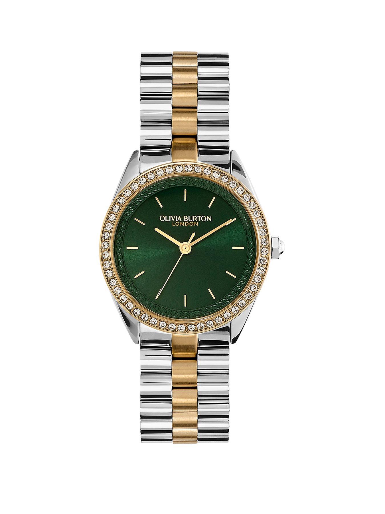 Olivia Burton 34mm Bejewelled Crystal Bezel and Forest Green Dial Bracelet Watch