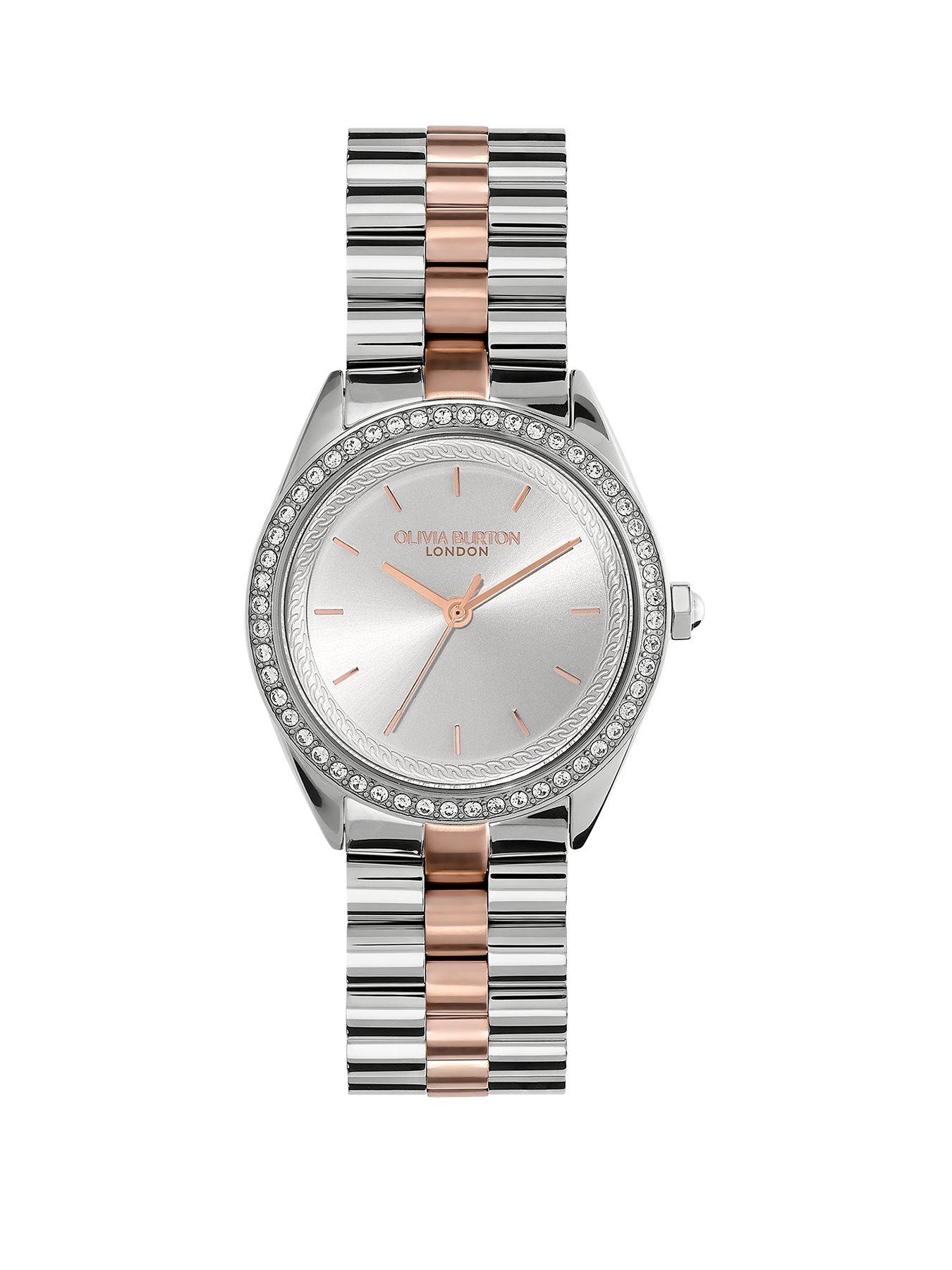 Product photograph of Olivia Burton 34mm Bejewelled Crystal Bezel Stainless Steel Amp Carnation Gold Ip Bracelet Watch from very.co.uk