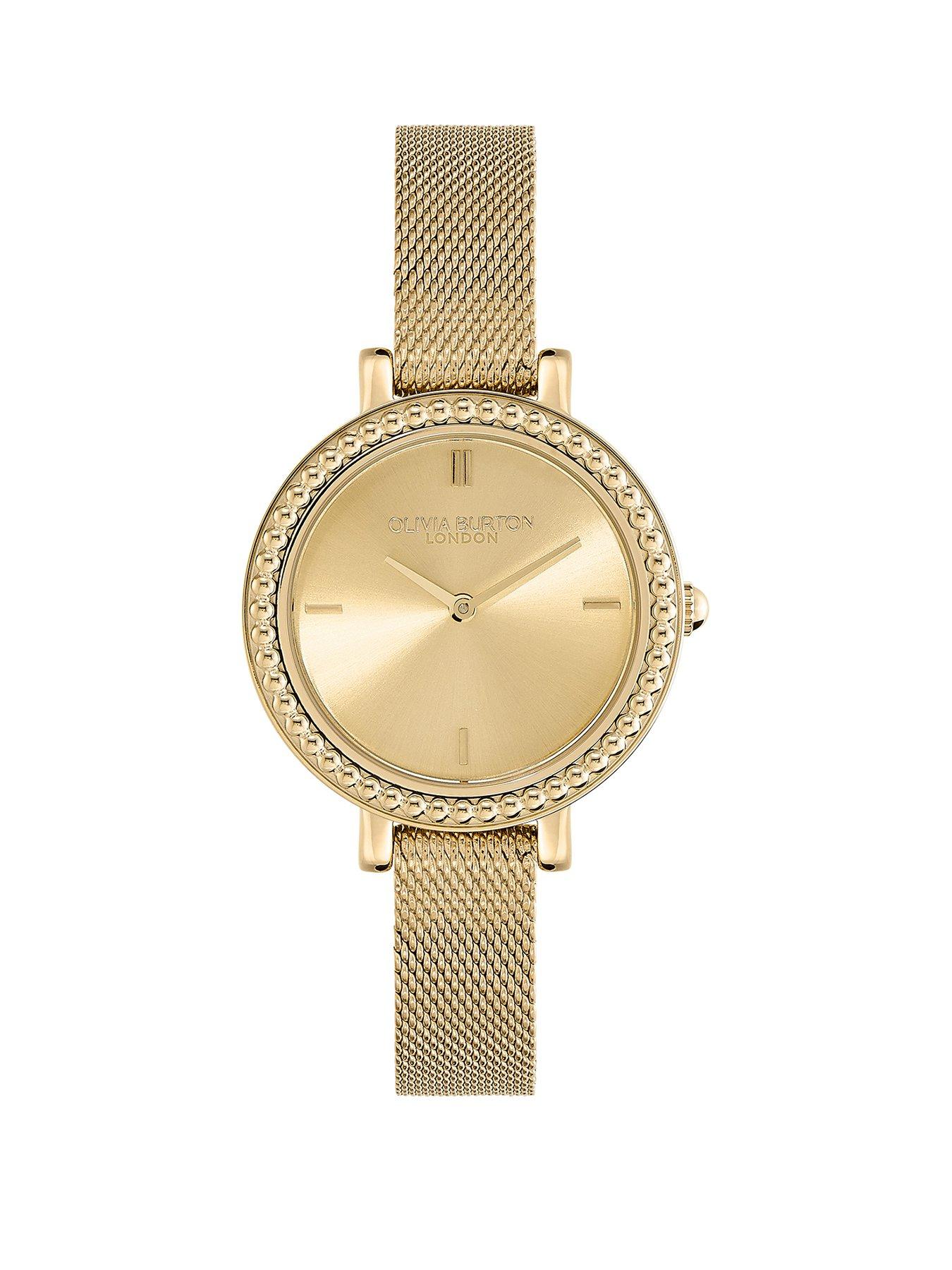 Product photograph of Olivia Burton 30mm Cavier Beaded Gold Ip Mesh Bracelet from very.co.uk