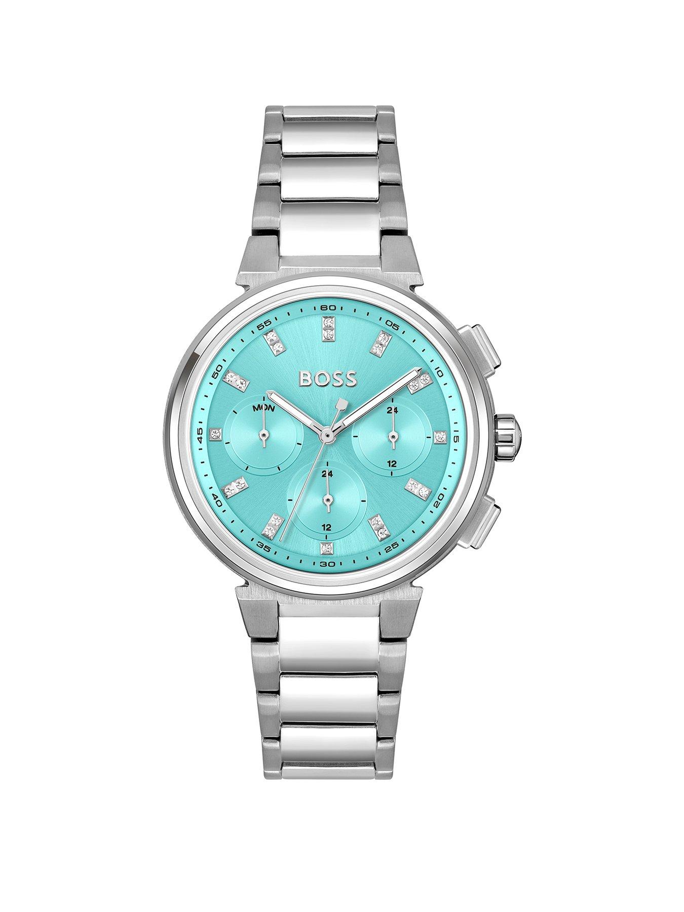 Product photograph of Boss Ladies One Stainless Steel Watch With Bright Turquoise Dial from very.co.uk