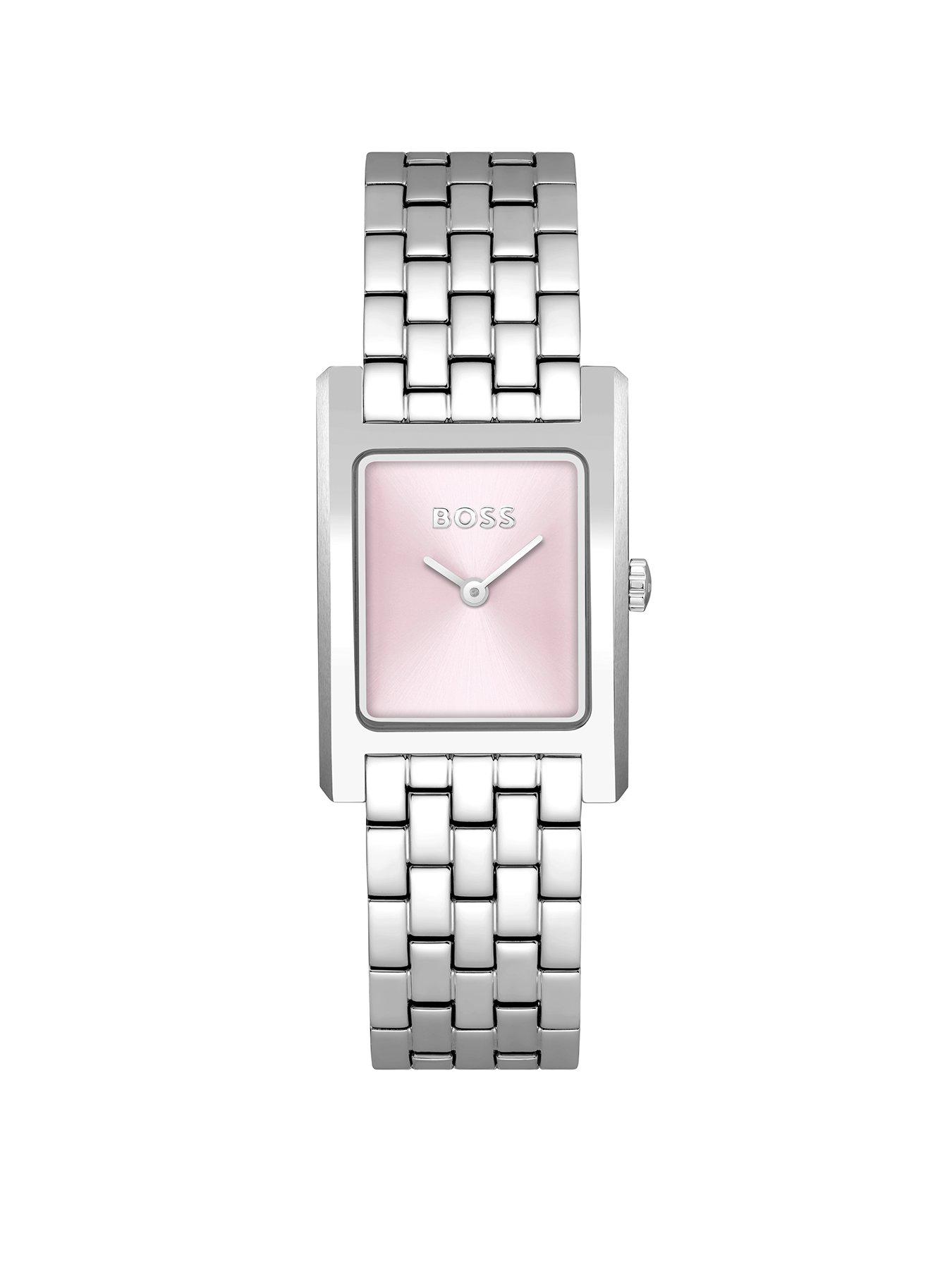 Product photograph of Boss Ladies Lucy Stainless Steel Tank Watch from very.co.uk