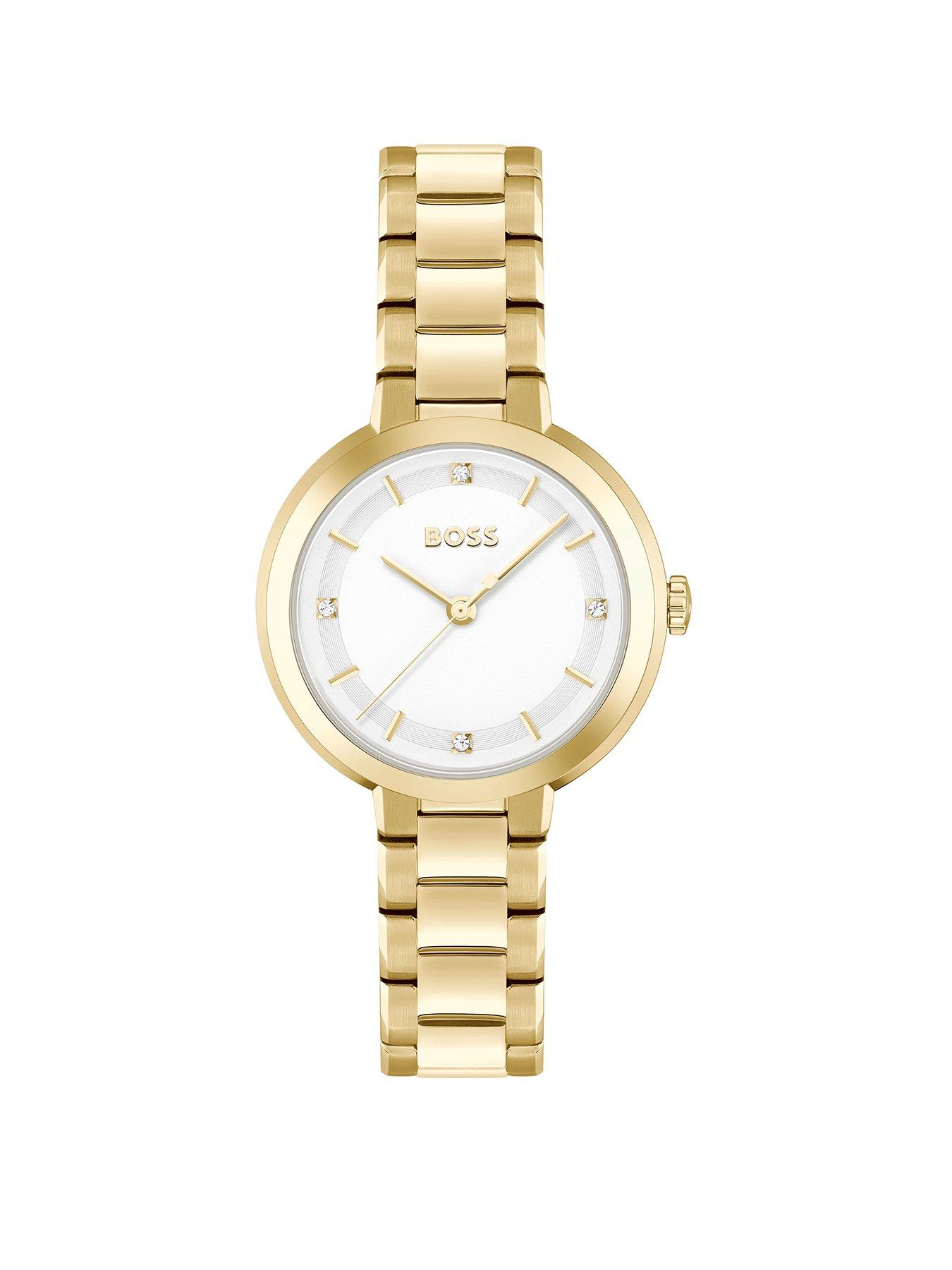 Product photograph of Boss Ladies Sena Light Yellow Gold Ip Bracelet Watch from very.co.uk