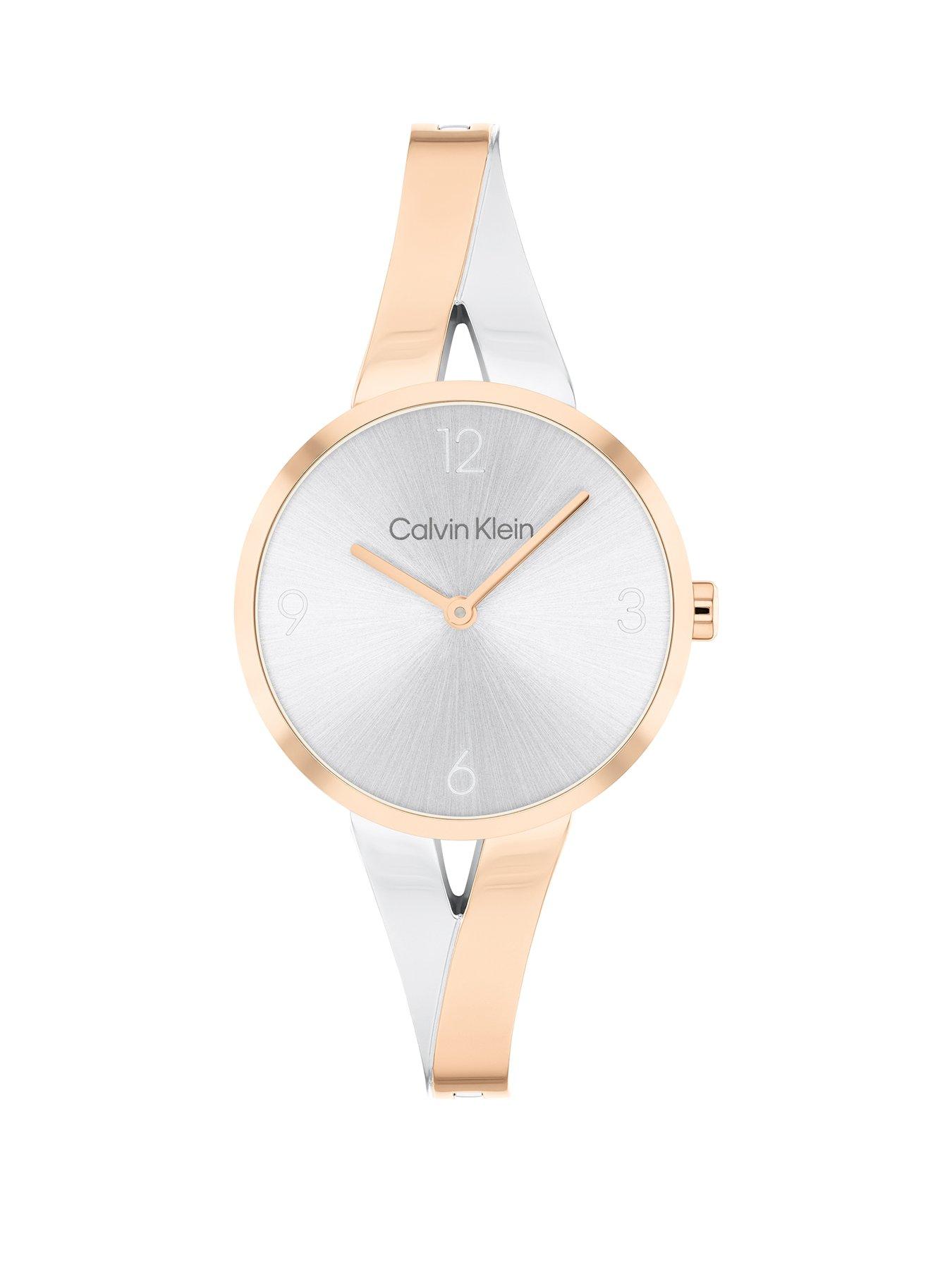 Product photograph of Calvin Klein Women S Calvin Klein Two-tone Stainless Steel And Gold Plated Bangle Watch from very.co.uk