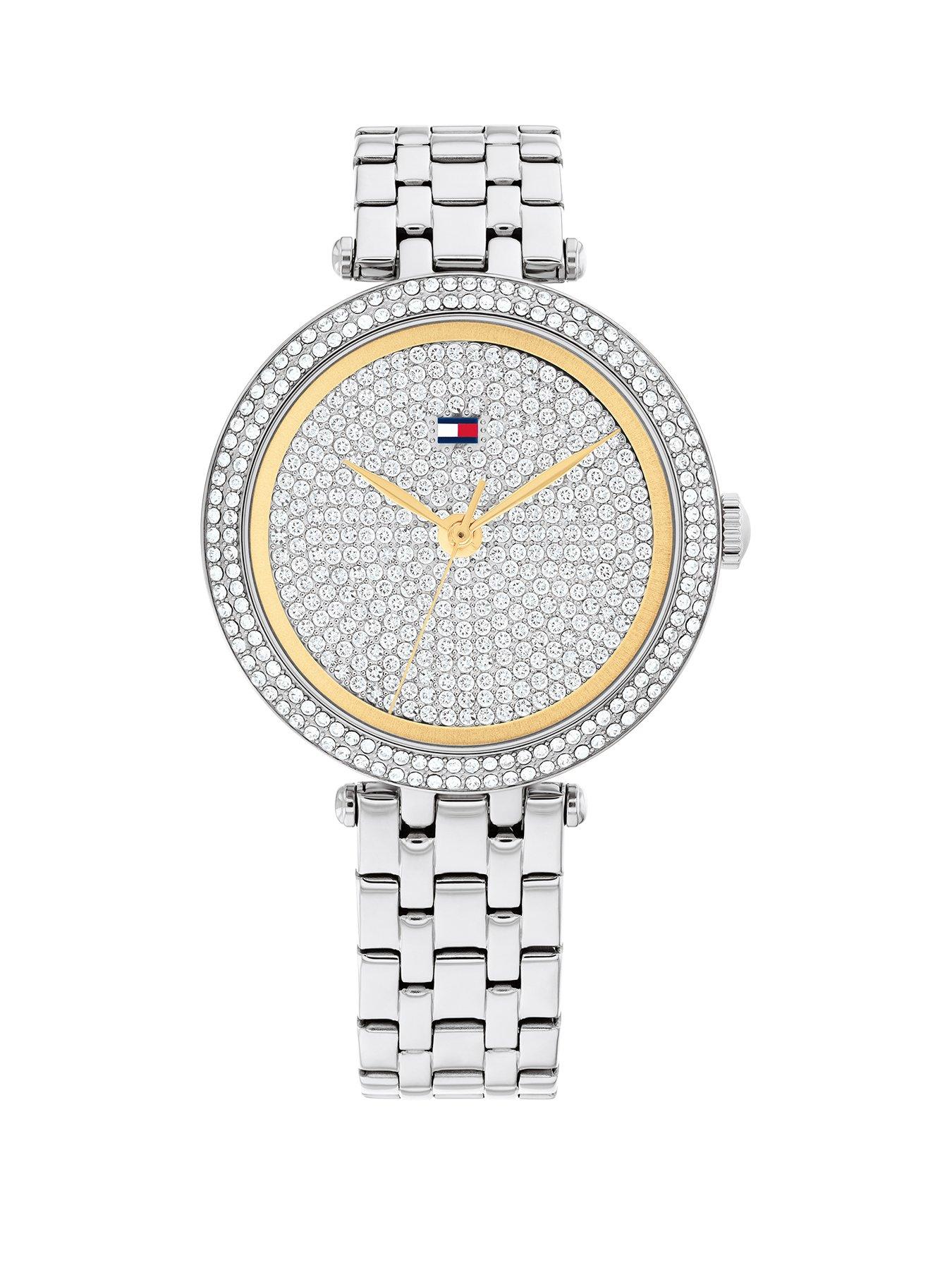 undefined women's stainless steel watch with crystal bezel and dial