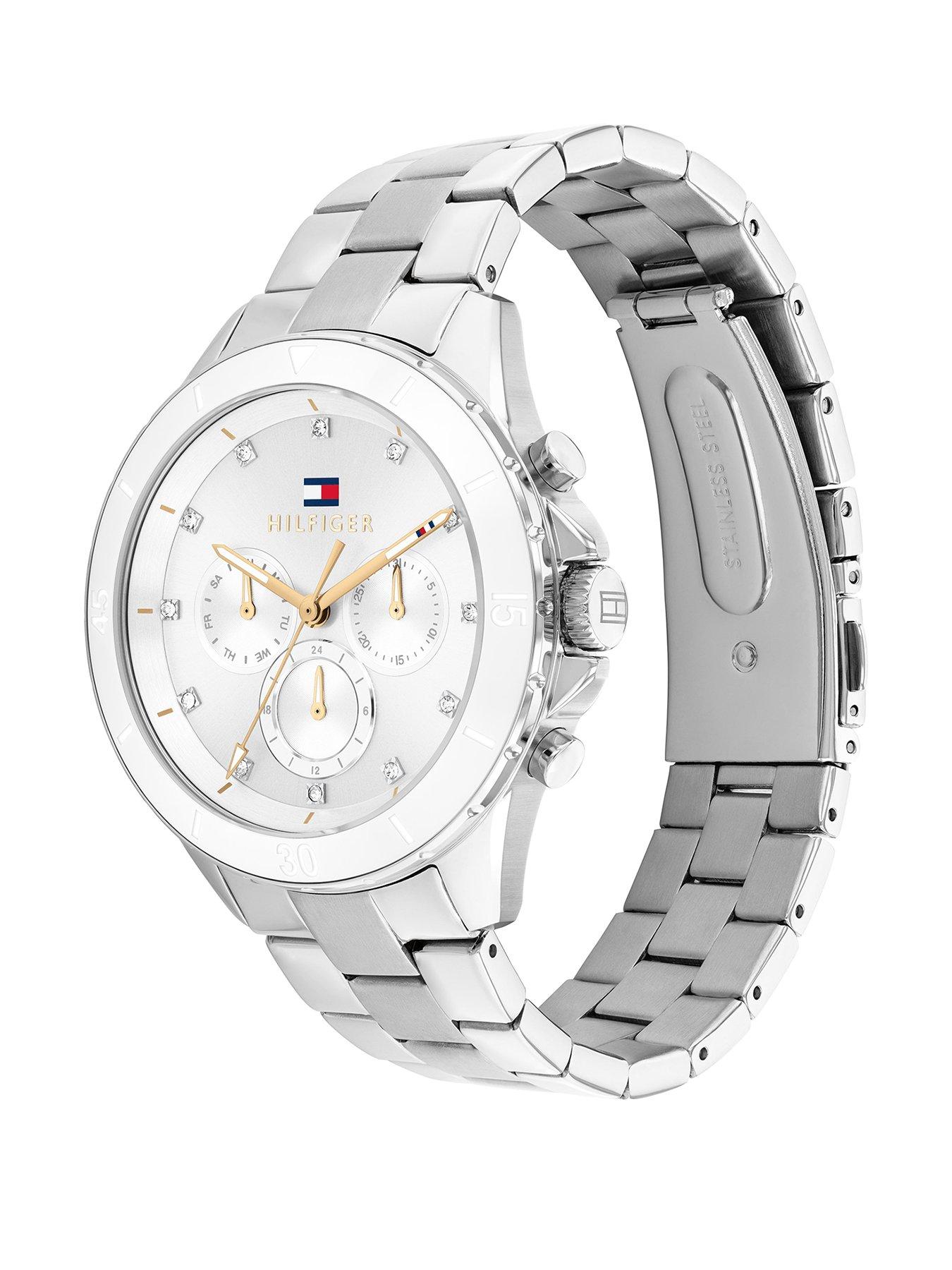 Image 2 of 6 of Tommy Hilfiger women's stainless steel watch with a white ceramic bezel
