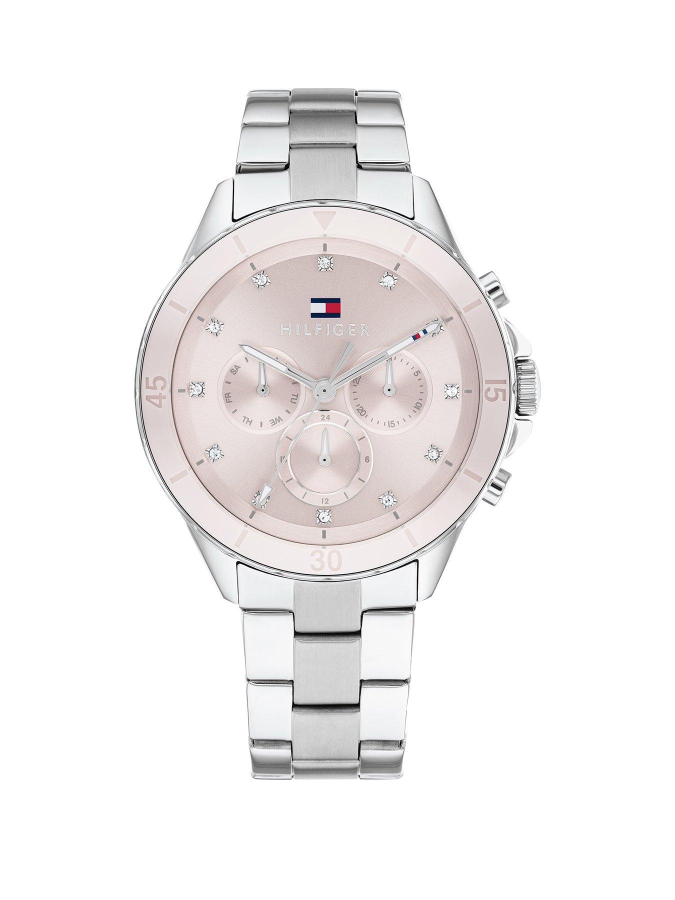 Product photograph of Tommy Hilfiger Women S Stainless Steel Watch With A Pink Ceramic Bezel from very.co.uk