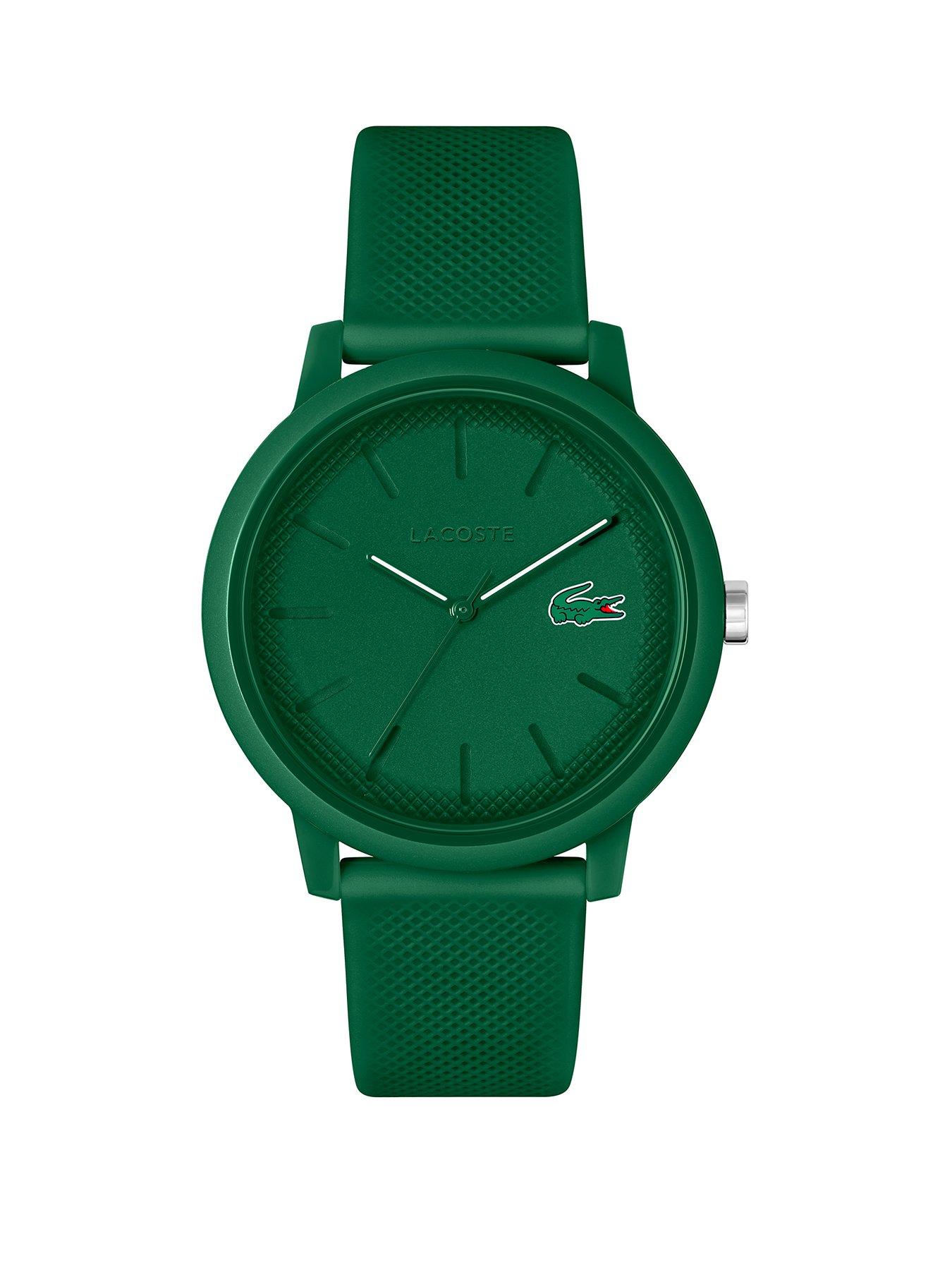 Product photograph of Lacoste Men S 42mm 12 12 Green Dial Watch On A Green Silicone Strap from very.co.uk