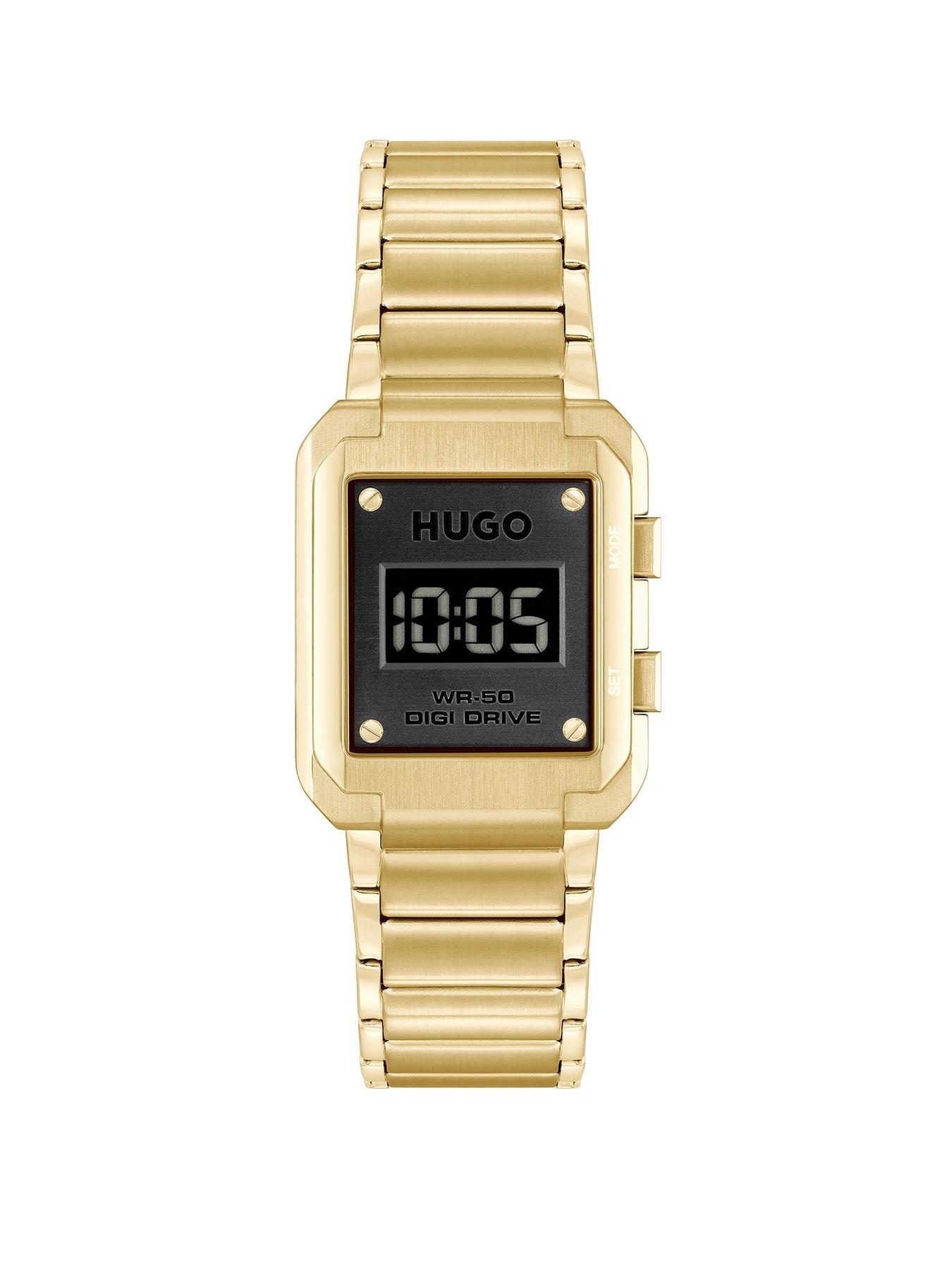 Product photograph of Hugo Gents Hugo Thrive Light Yellow Gold Digital Watch from very.co.uk