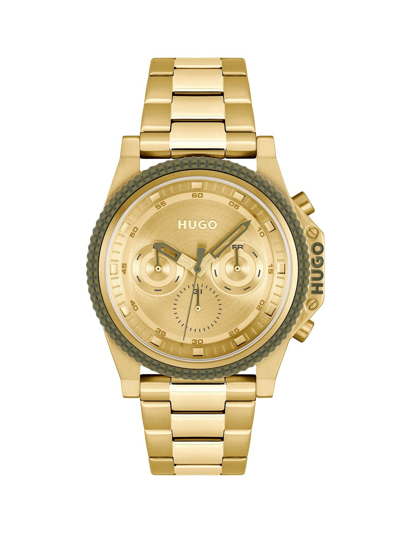 Product photograph of Hugo Gents Hugo Brave Light Yellow Gold Ip Watch from very.co.uk