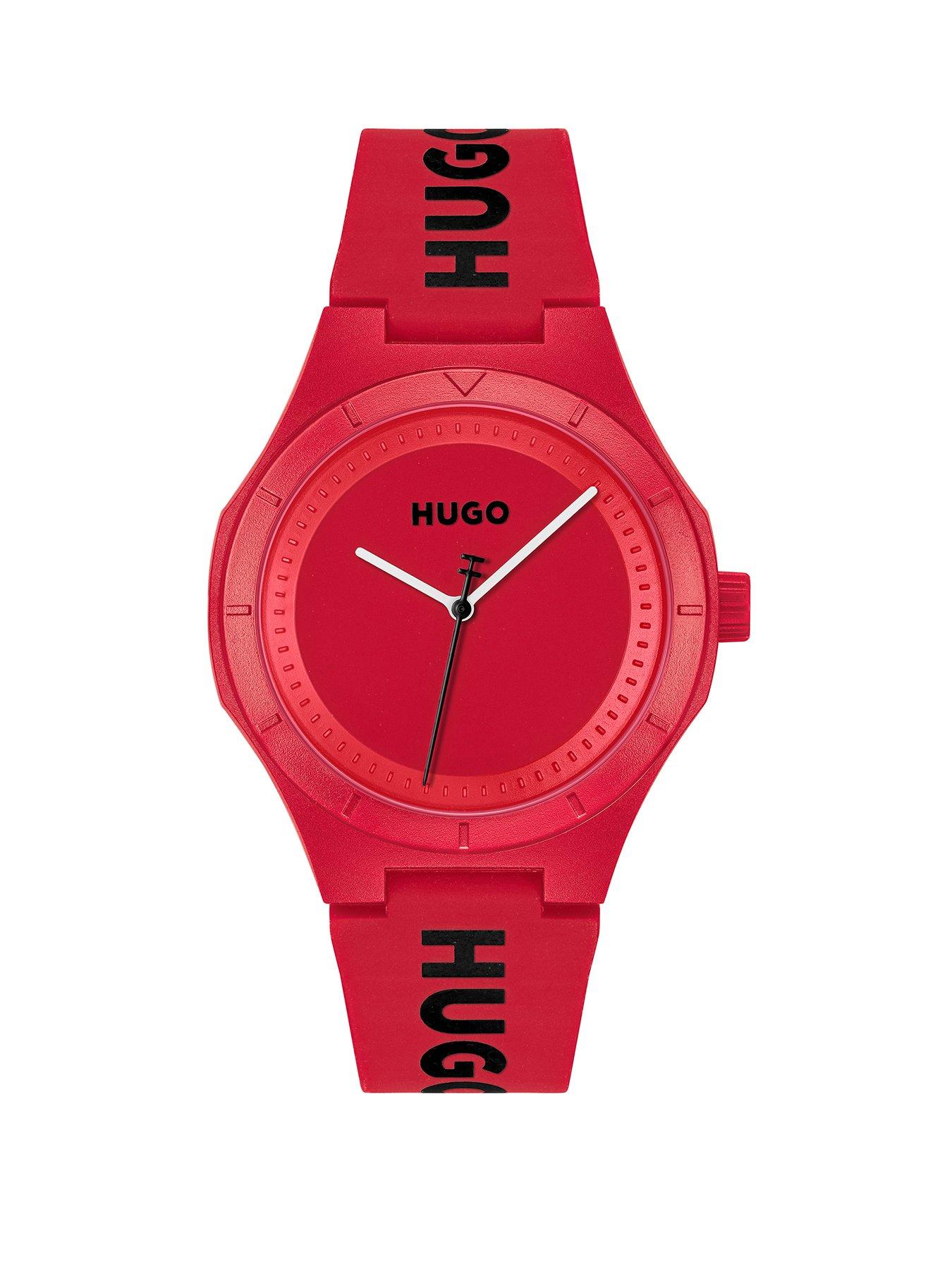 Product photograph of Hugo Gents Hugo Litforhim Red Silicone Watch from very.co.uk
