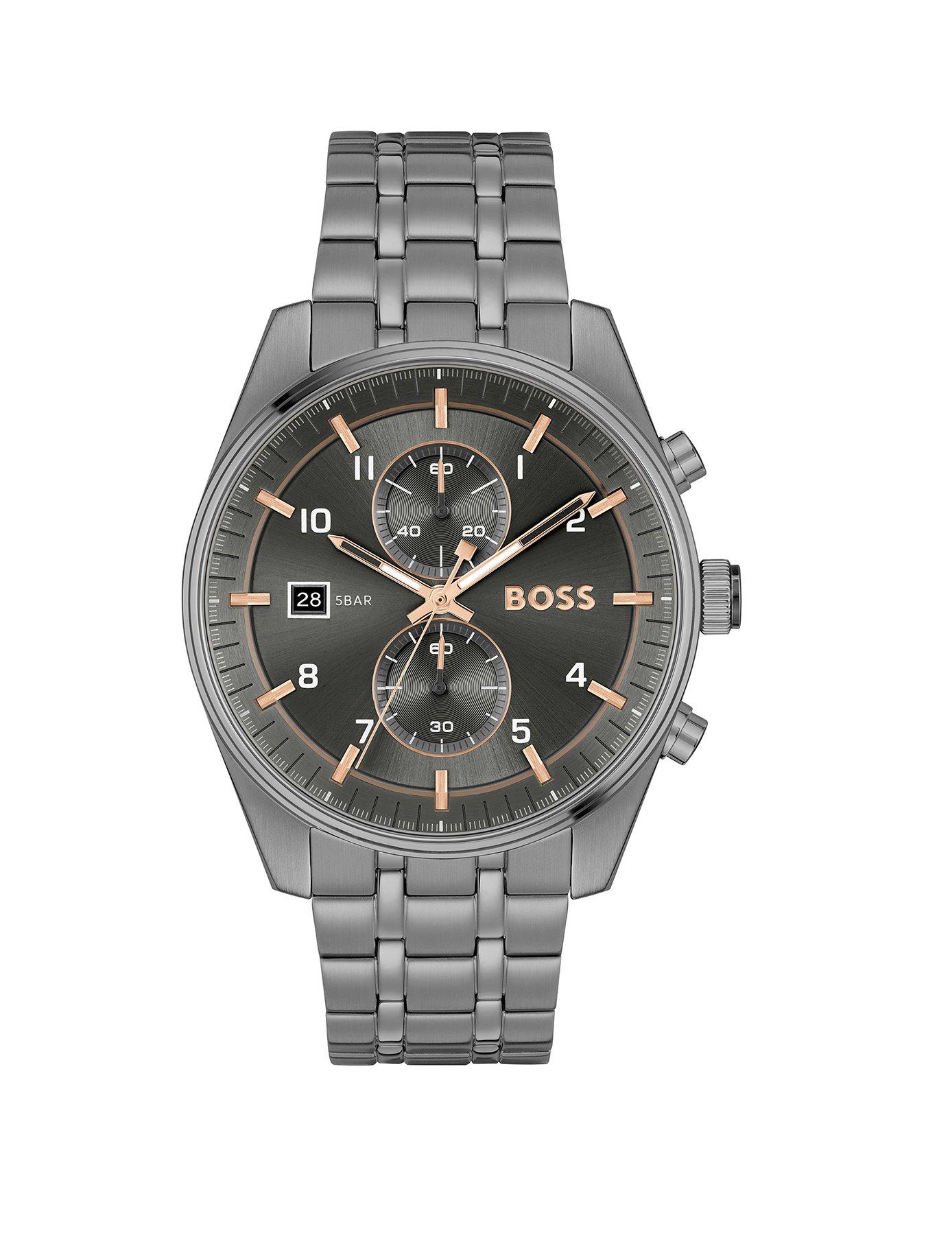 BOSS Gents Skytraveller Chronograph Grey IP Bracelet Watch