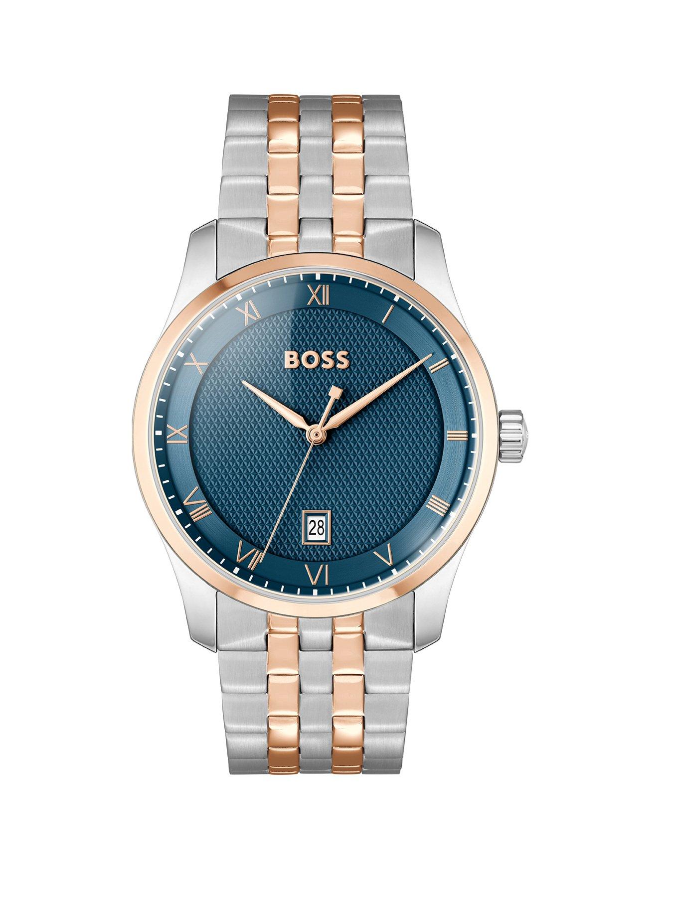 Product photograph of Boss Gents Hugo Grip Light Gold Ip Bracelet Watch from very.co.uk