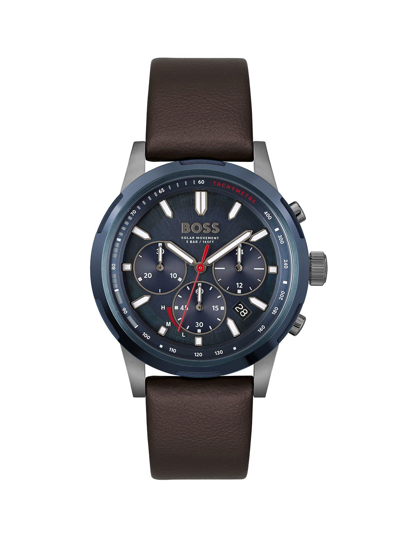 Product photograph of Boss Gents Boss Solgrade Leather Strap Watch from very.co.uk