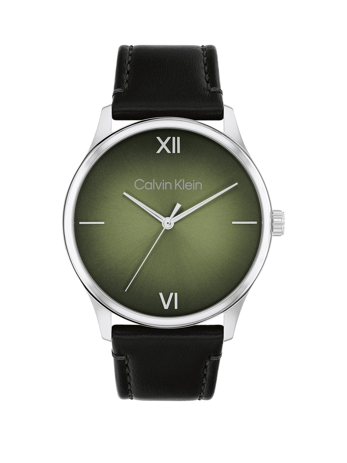 Product photograph of Calvin Klein Men S Calvin Klein Black Leather Watch from very.co.uk