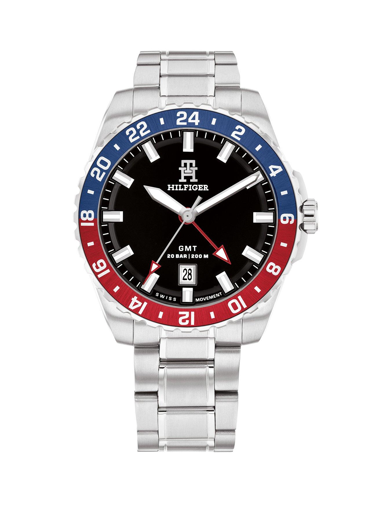 Product photograph of Tommy Hilfiger Swiss Gmt Movement Stainless Steel Men S Watch from very.co.uk