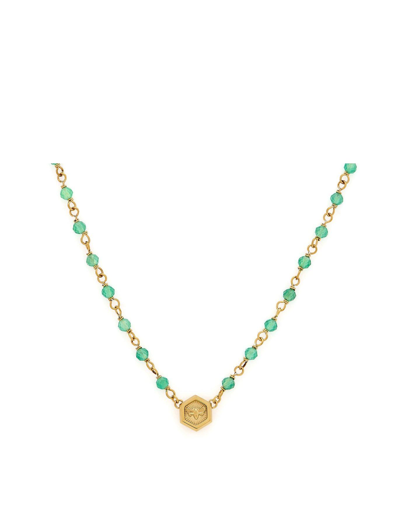 Product photograph of Olivia Burton Gold Ip Amp Green Agate Minima Bee Pendant Necklace from very.co.uk