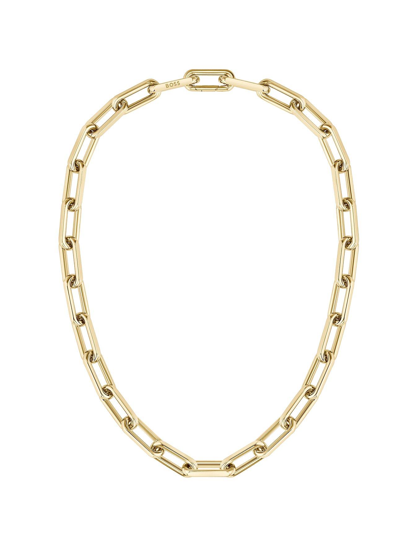 Product photograph of Boss Ladies Boss Halia Light Gold Linked Necklace from very.co.uk