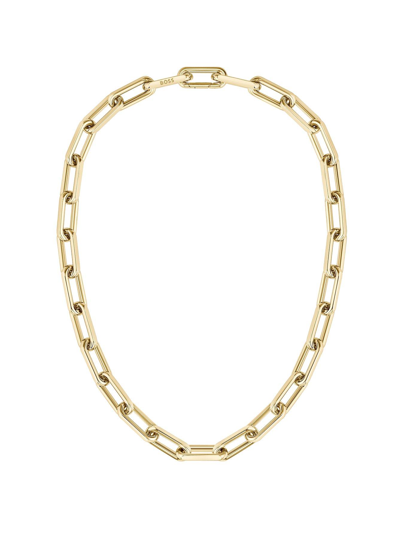 Product photograph of Boss Ladies Halia Light Gold Linked Necklace from very.co.uk