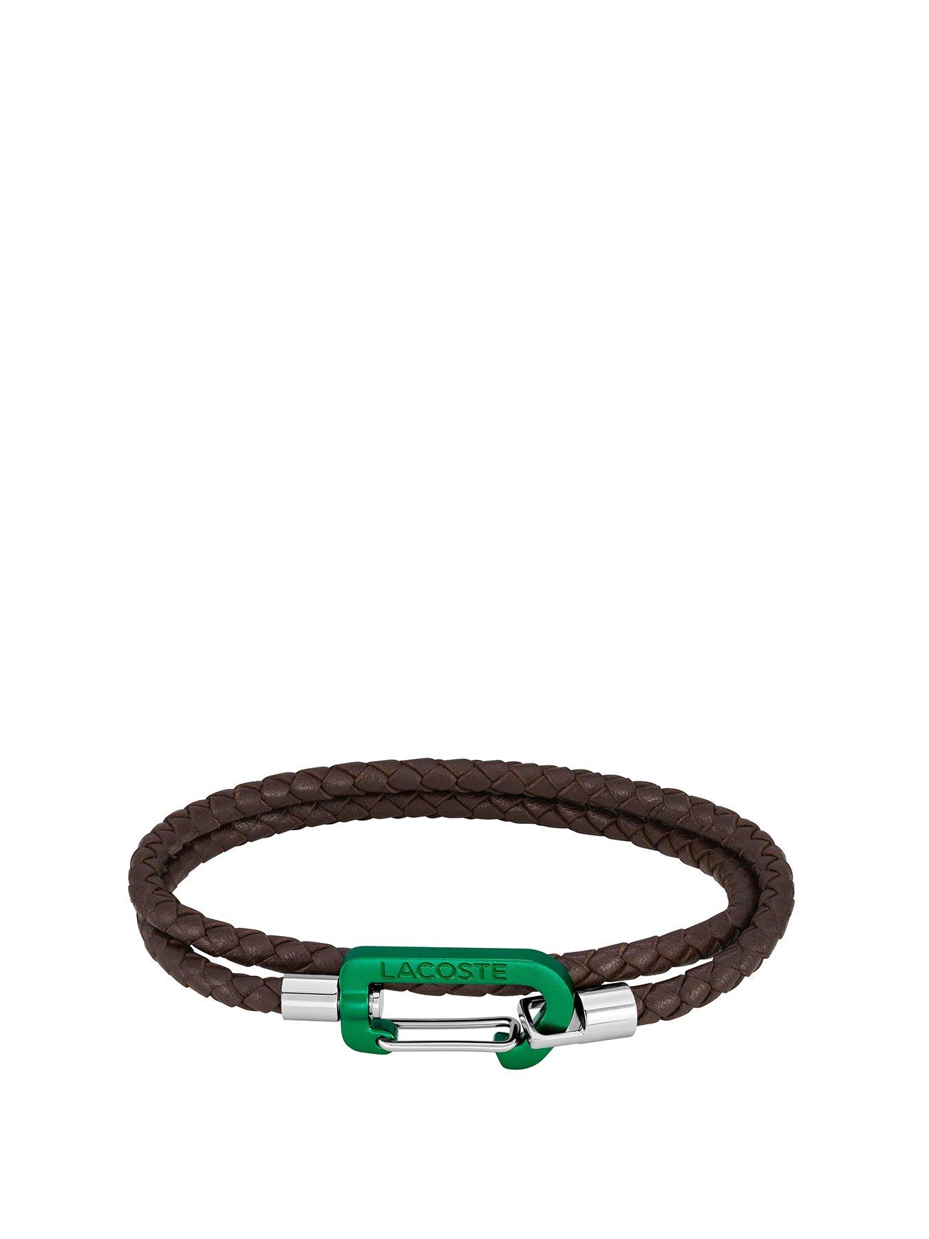 Product photograph of Lacoste Men S Matt Braided Bracelet With Green Closure Detail from very.co.uk