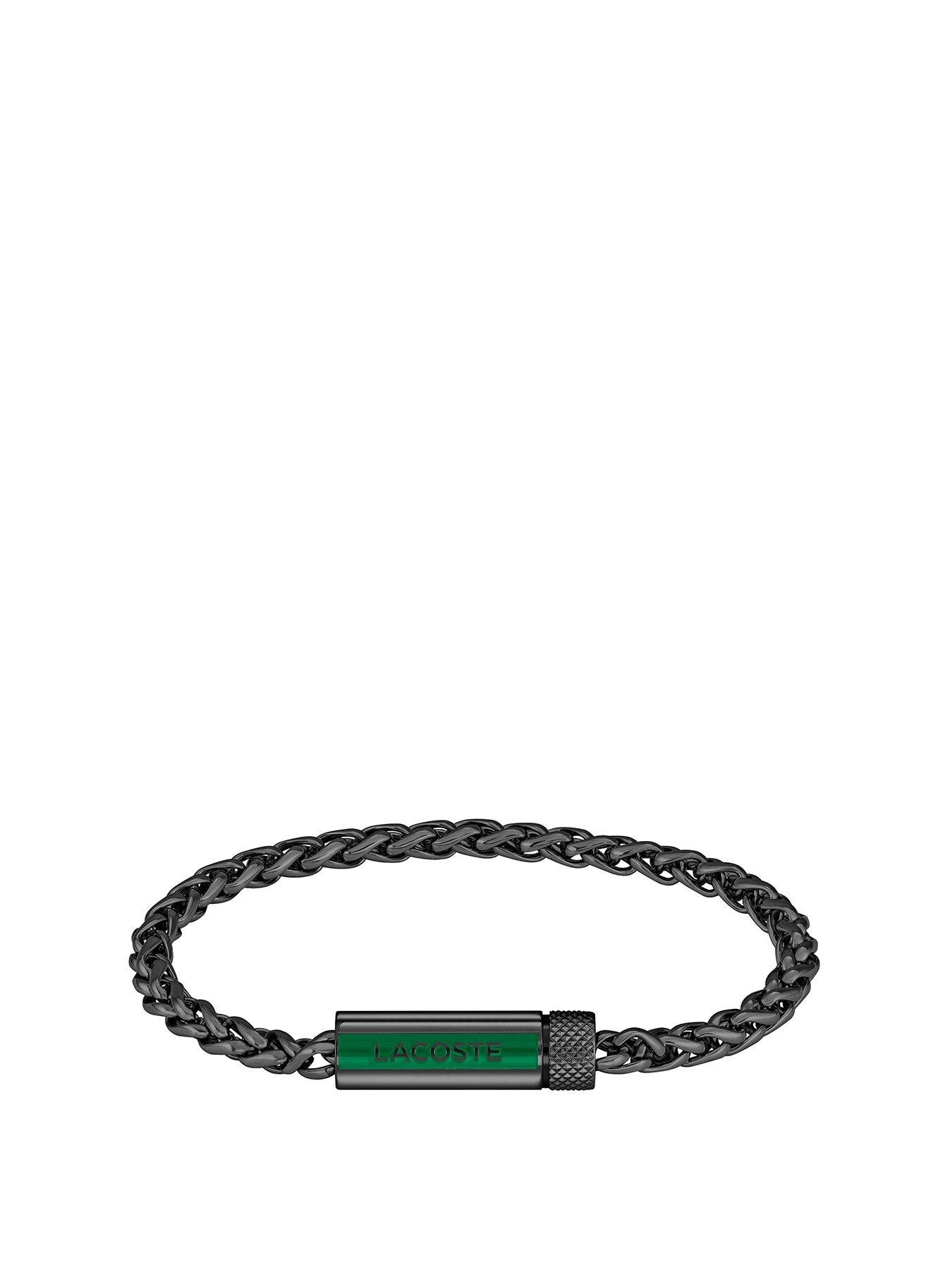 Product photograph of Lacoste Men S Spelt Black Ip Braided Bracelet from very.co.uk