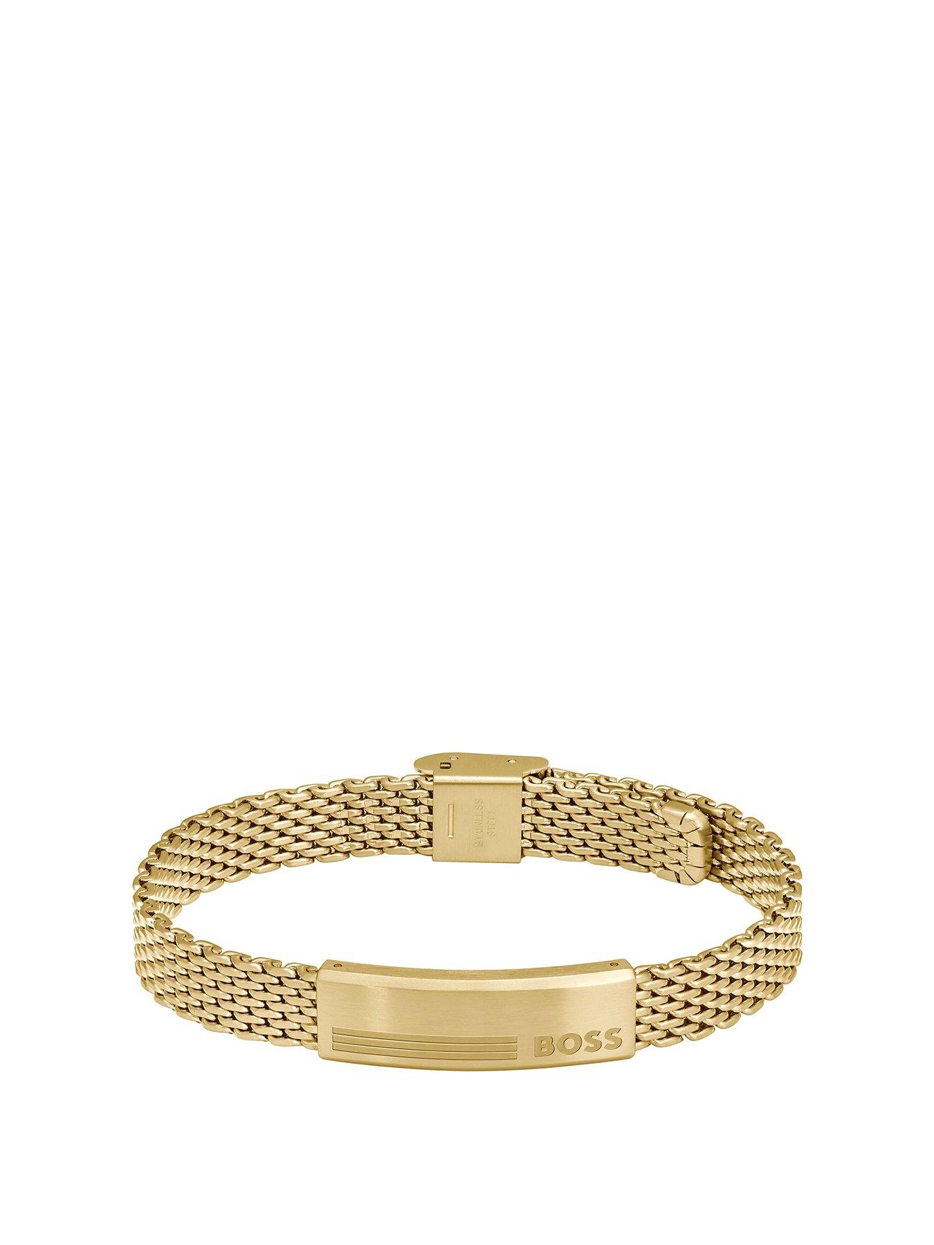 Product photograph of Boss Gents Alen Light Yellow Gold Mesh Bracelet from very.co.uk