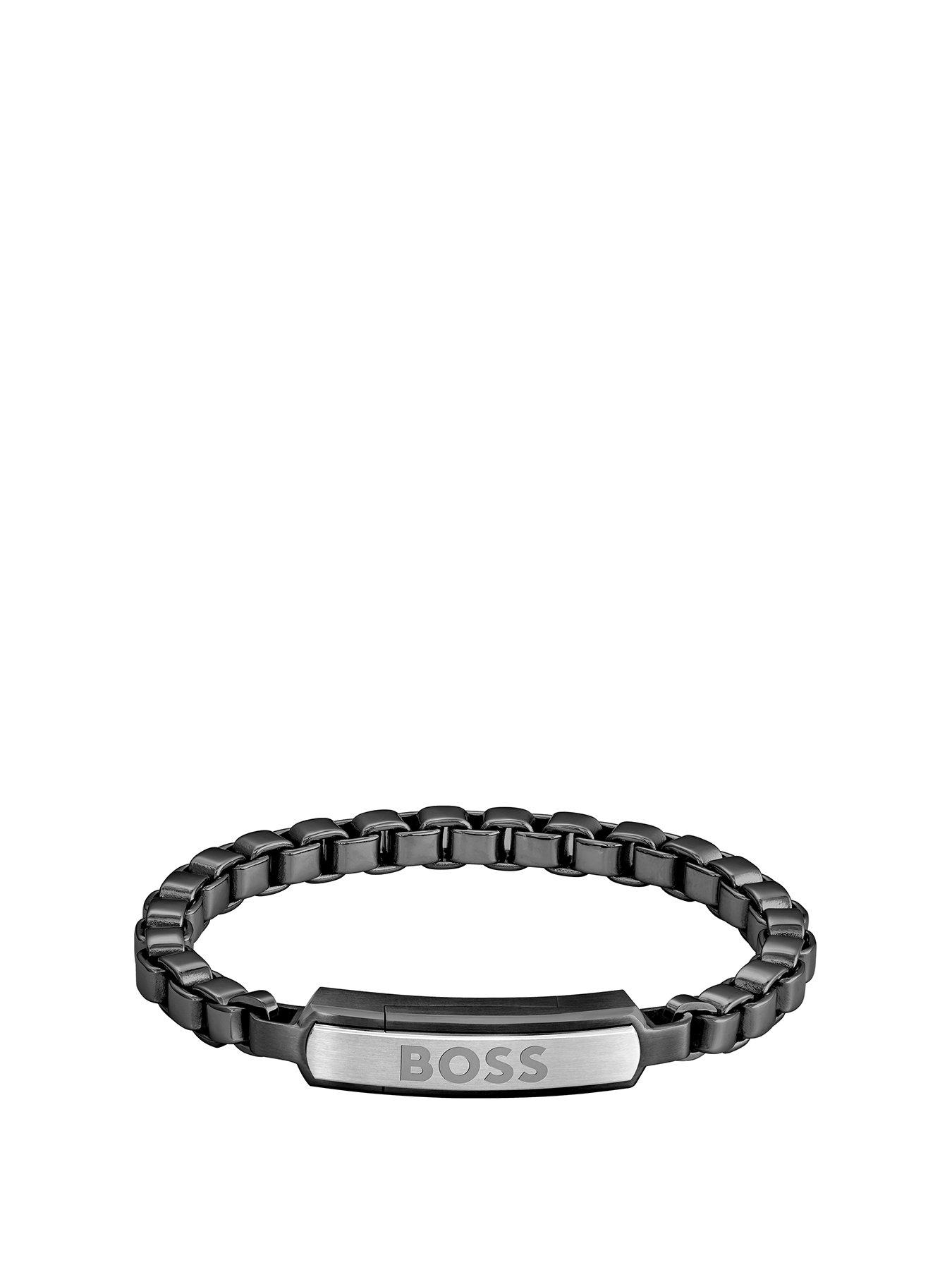 Product photograph of Boss Gents Devon Box Chain Black Ip Bracelet from very.co.uk