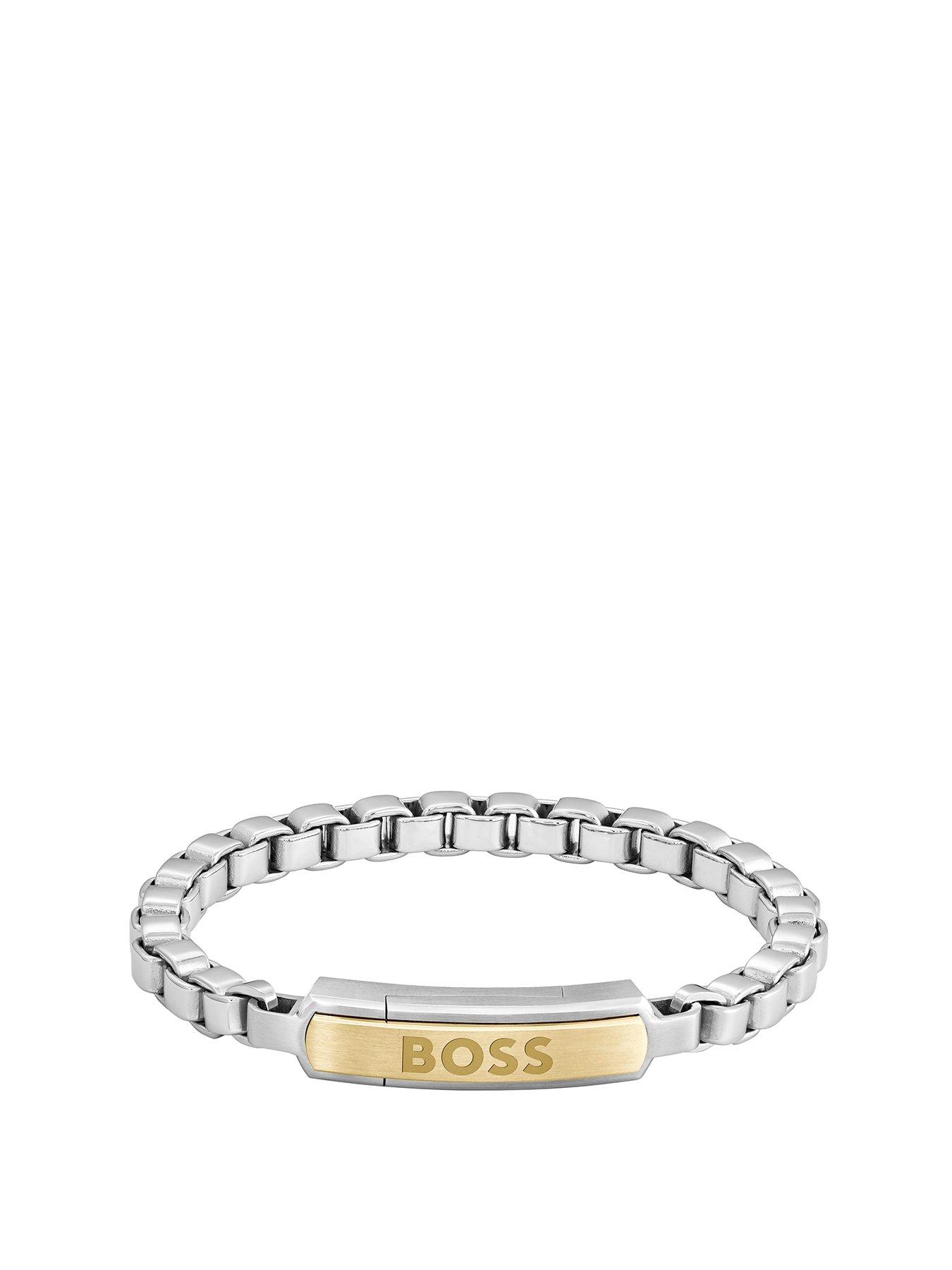 Product photograph of Boss Gents Devon Box Chain Stainless Steel Bracelet from very.co.uk