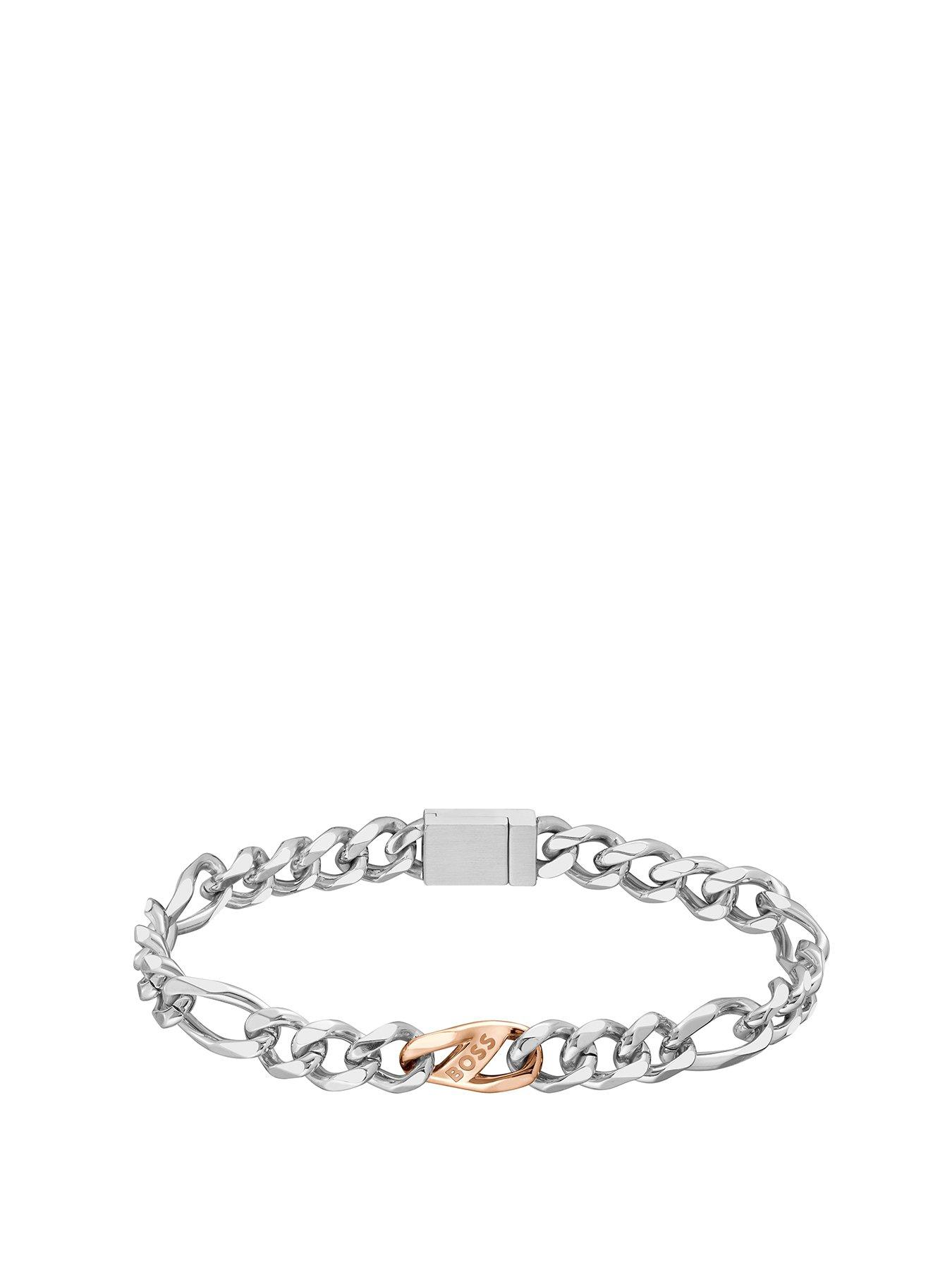 Product photograph of Boss Gents Rian Stainless Steel And Rose Gold Ip Figaro Bracelet from very.co.uk