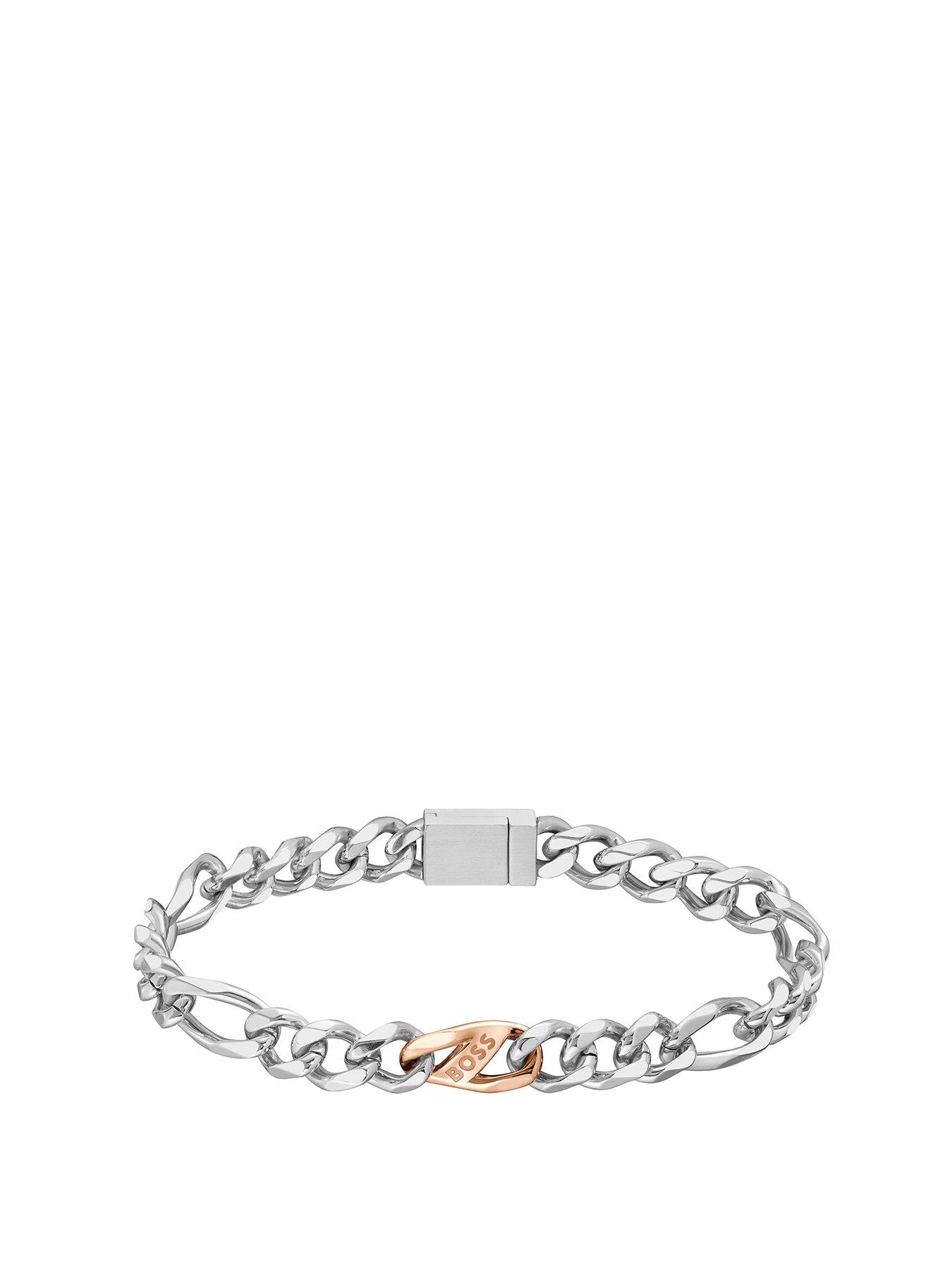 Product photograph of Boss Gents Boss Rian Stainless Steel And Rose Gold Ip Figaro Bracelet from very.co.uk