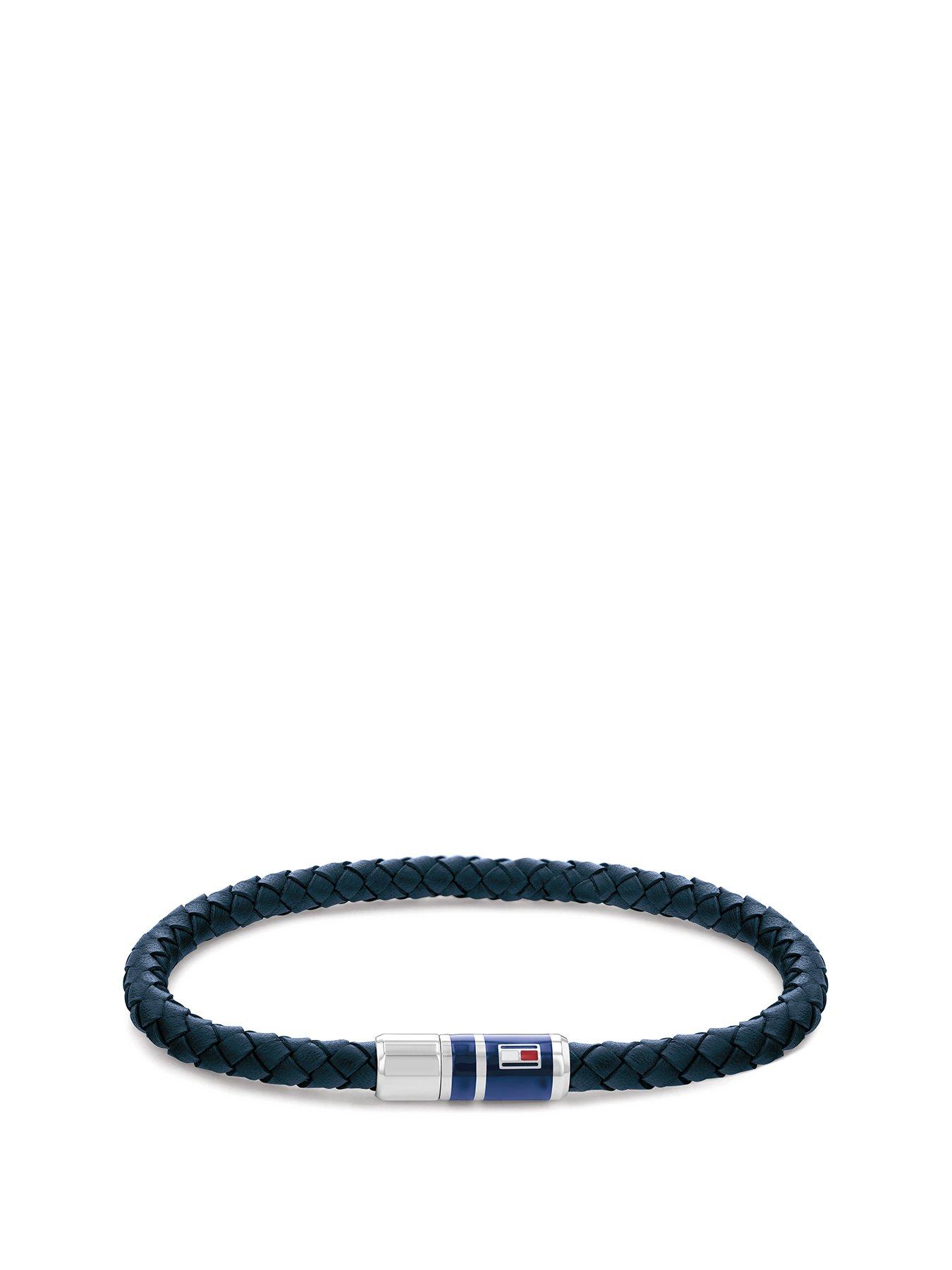 Product photograph of Tommy Hilfiger Men S Blue Leather Bracelet from very.co.uk