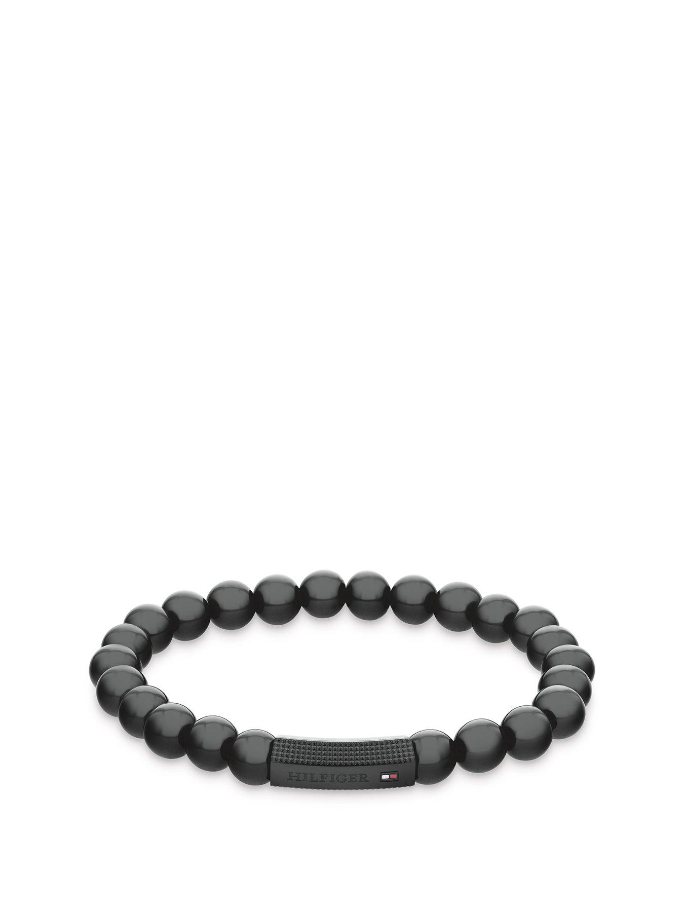 Tommy Hilfiger men's black IP onyx beaded bracelet
