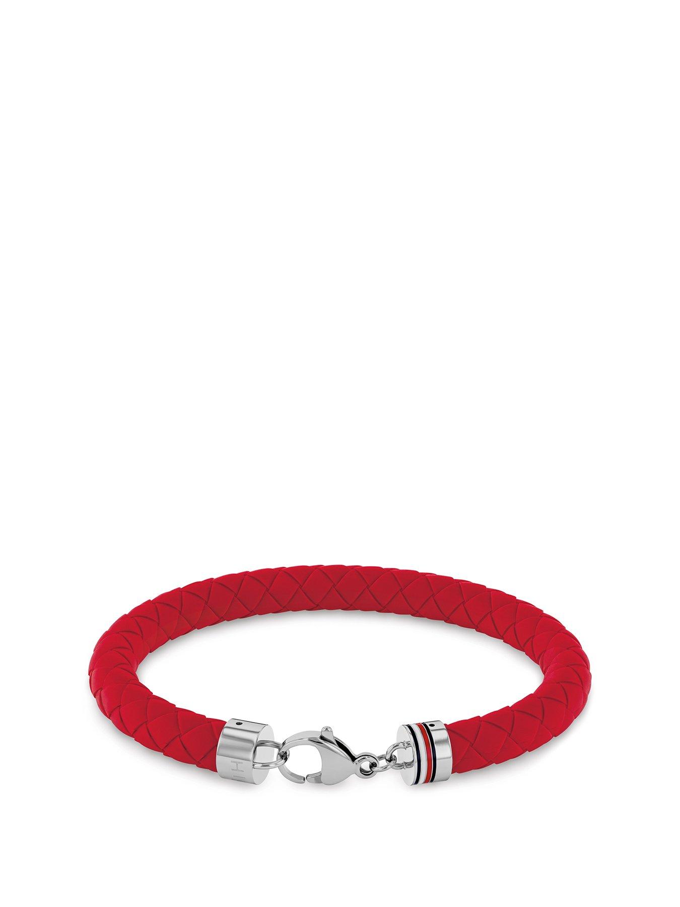 Product photograph of Tommy Hilfiger Men S Red Silicone Bracelet from very.co.uk