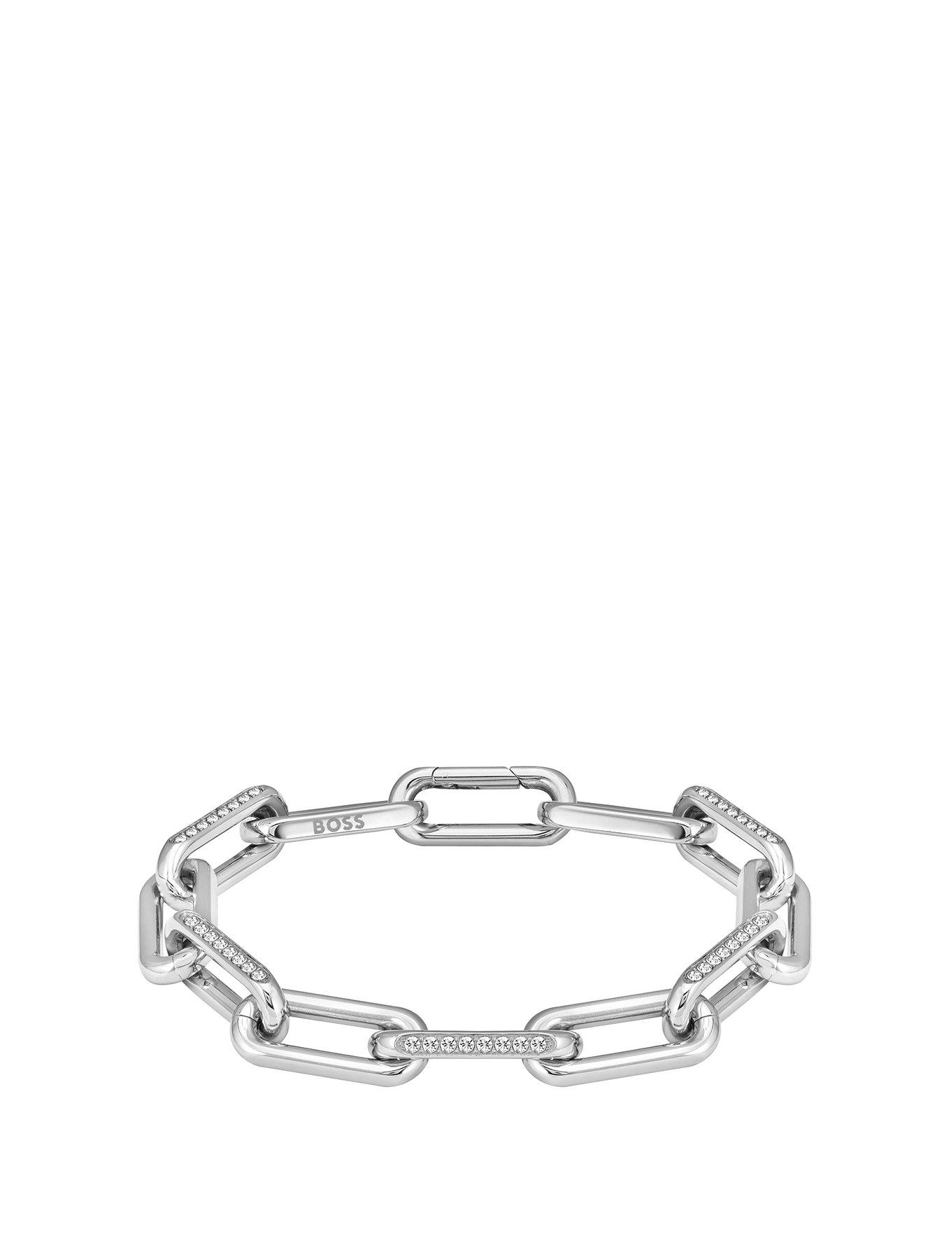 Product photograph of Boss Ladies Halia Stainless Steel Crystal Linked Bracelet from very.co.uk