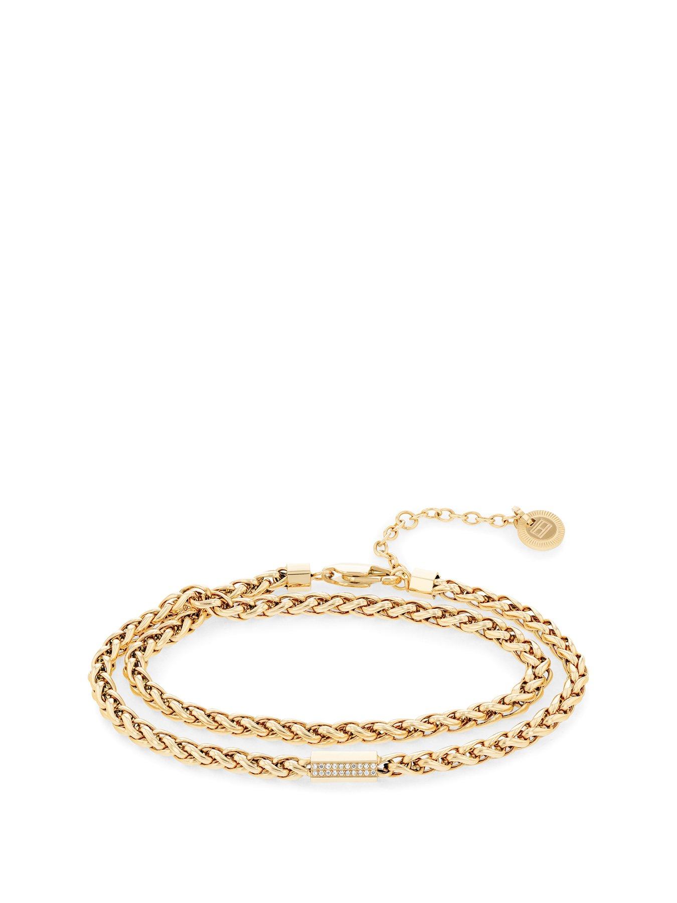 Product photograph of Tommy Hilfiger Women S Gold Plated Double Chain Bracelet from very.co.uk