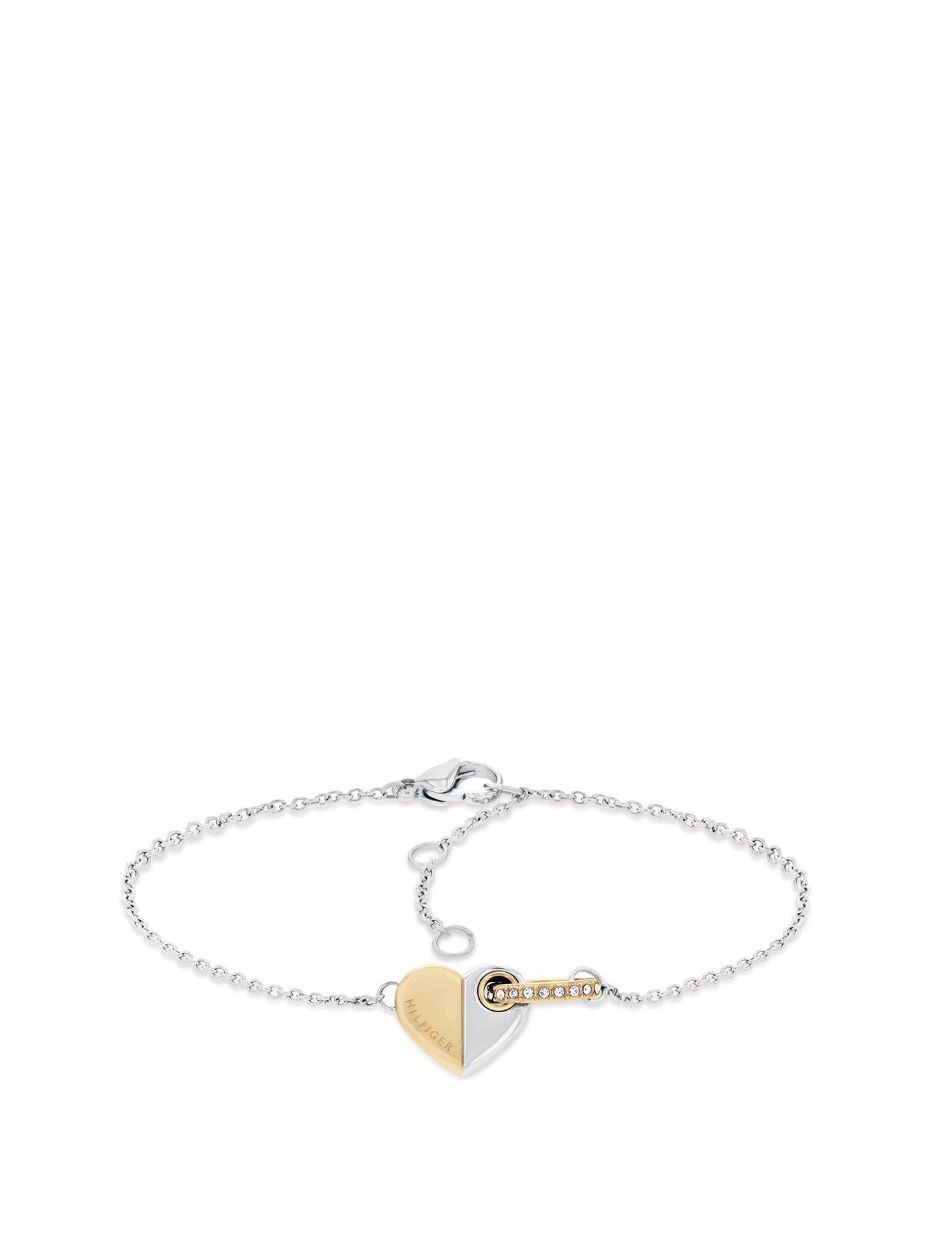 Product photograph of Tommy Hilfiger Women S Two-tone Stainless Steel And Gold Plated Heart Bracelet from very.co.uk