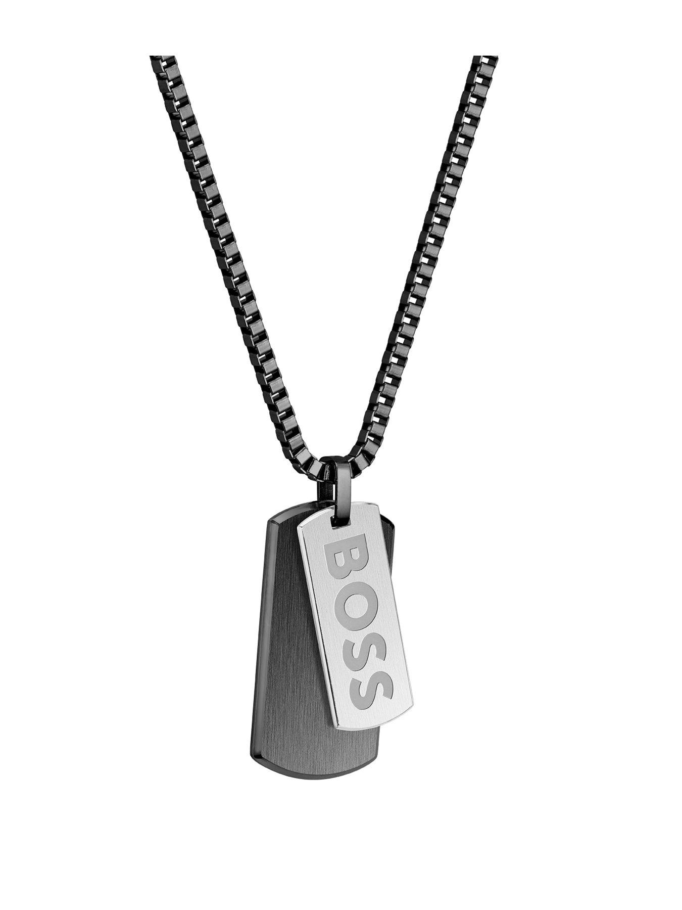 Product photograph of Boss Gents Boss Devon Box Chain Black Ip Necklace from very.co.uk