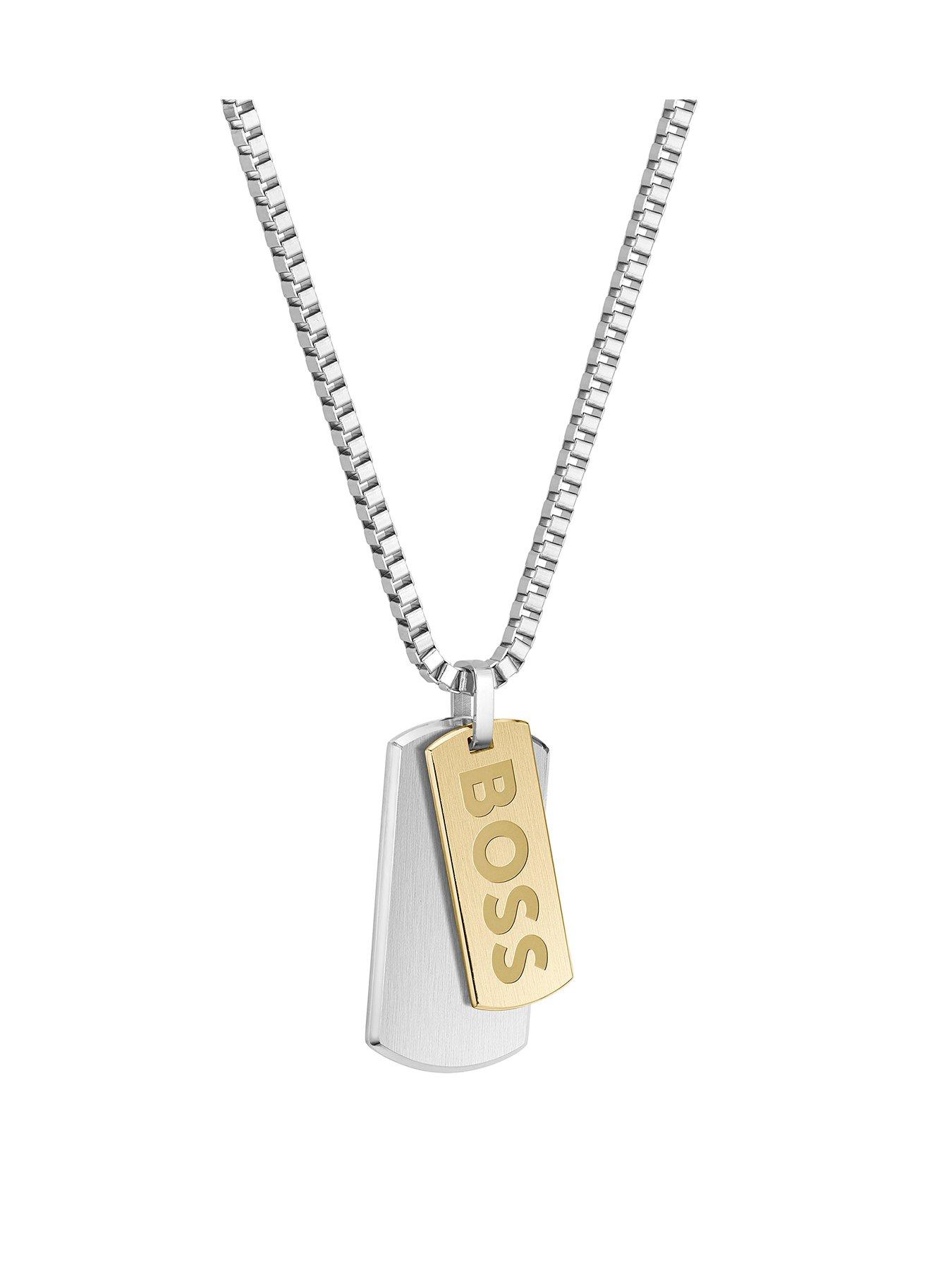 Product photograph of Boss Gents Boss Devon Box Chain Stainless Steel Necklace from very.co.uk