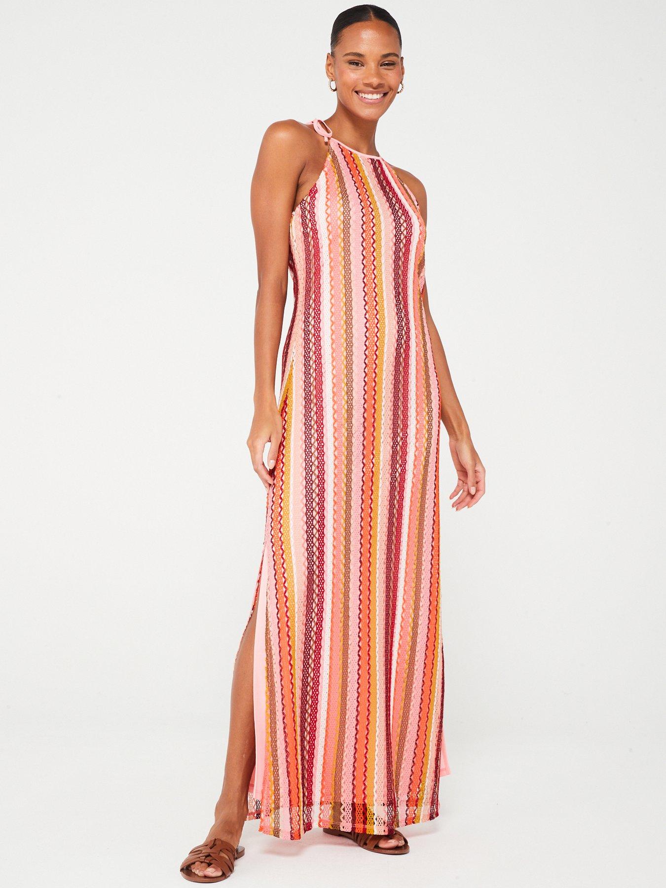 undefined Halter Stripe Maxi Dress - Orange