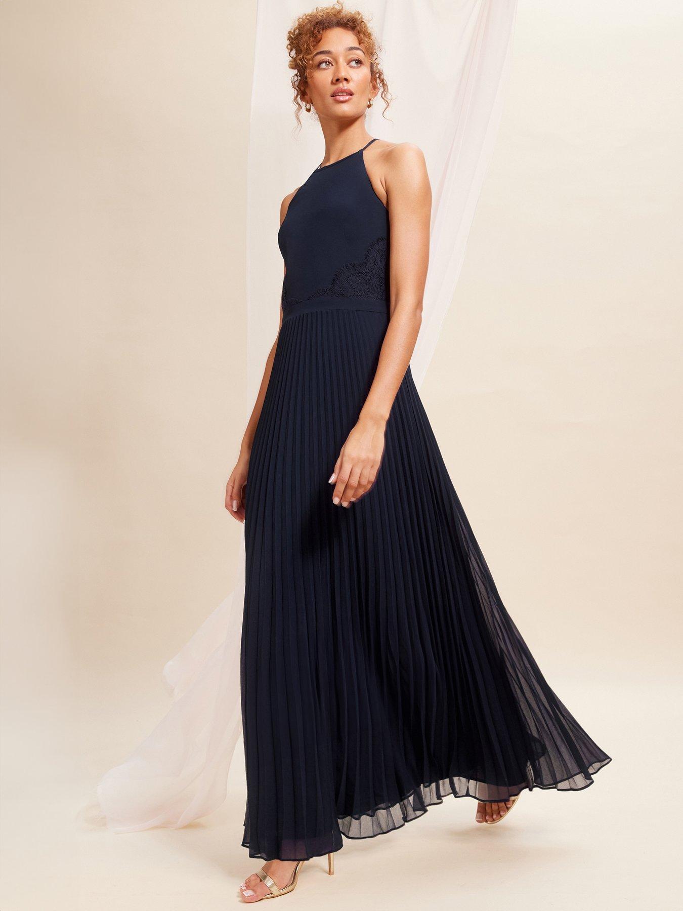 Bridesmaid navy halterneck outlet lace insert fishtail dress